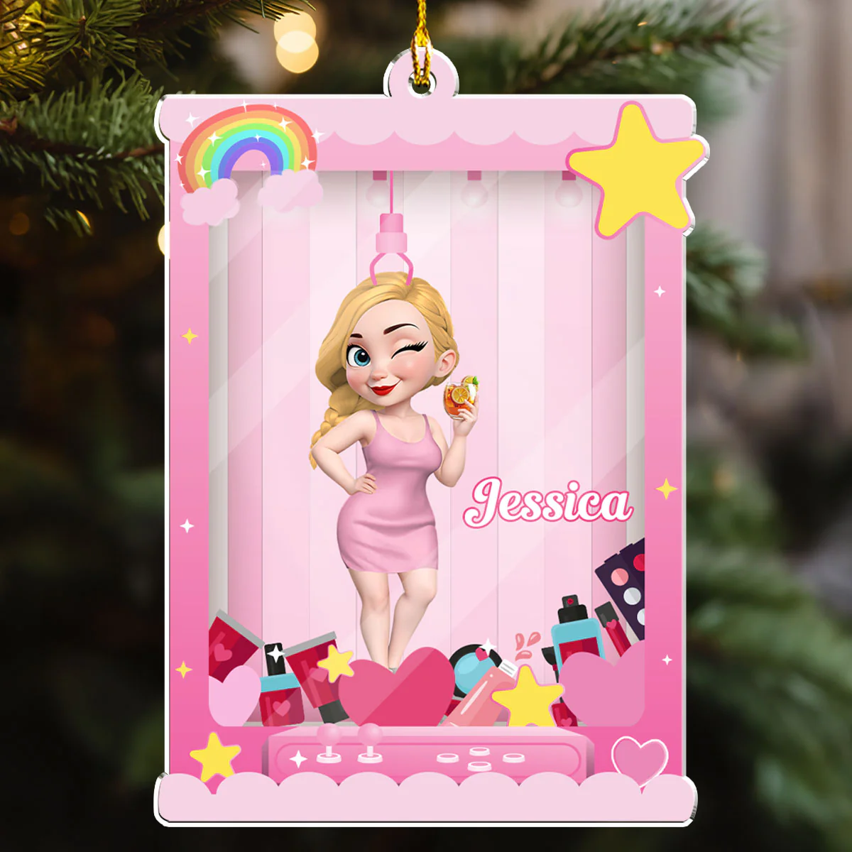 Cartoon Barbie - Personalized Custom Acrylic Ornament - Image 2