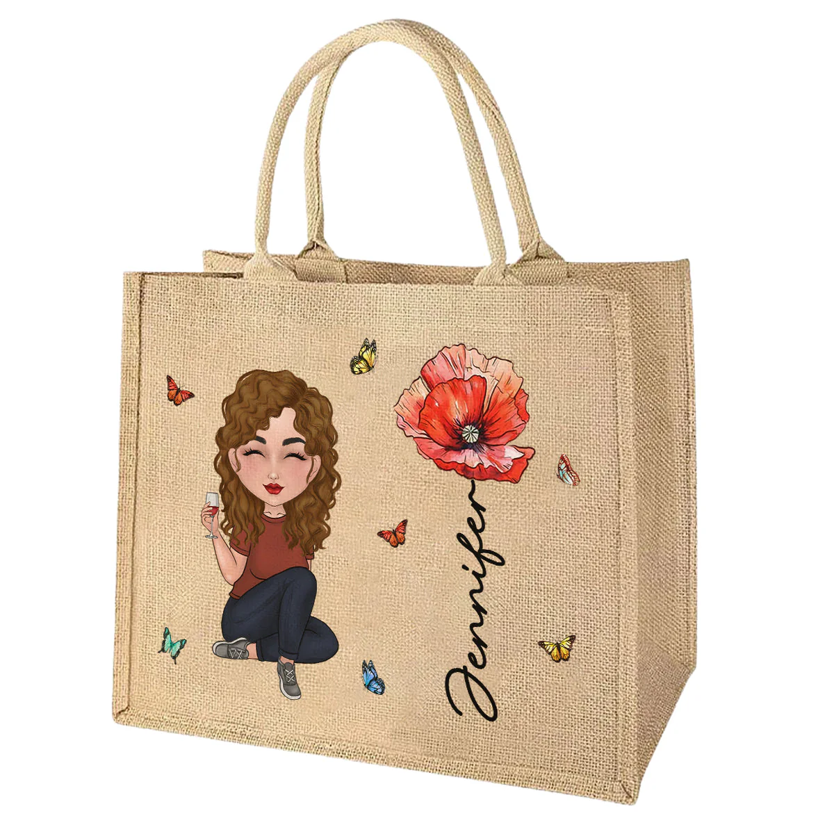 Cartoon Bloom Girl Charm 3 - Personalized Custom Jute Tote Bag