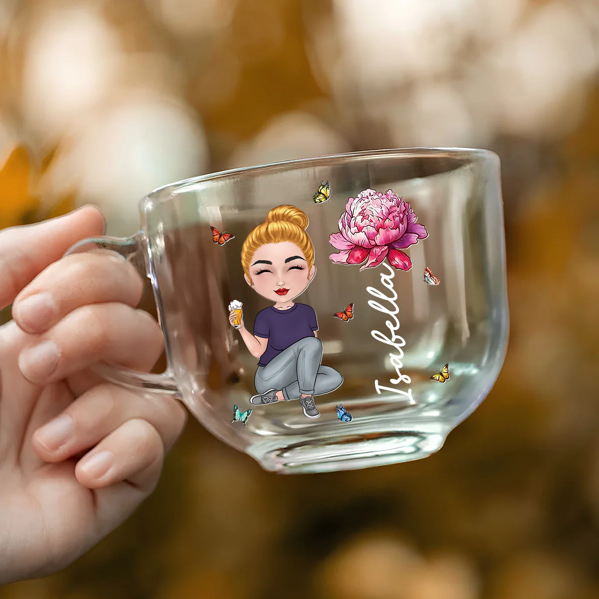 Cartoon Bloom Girl Charm - Personalized Custom Glass Tea Cup - Image 3