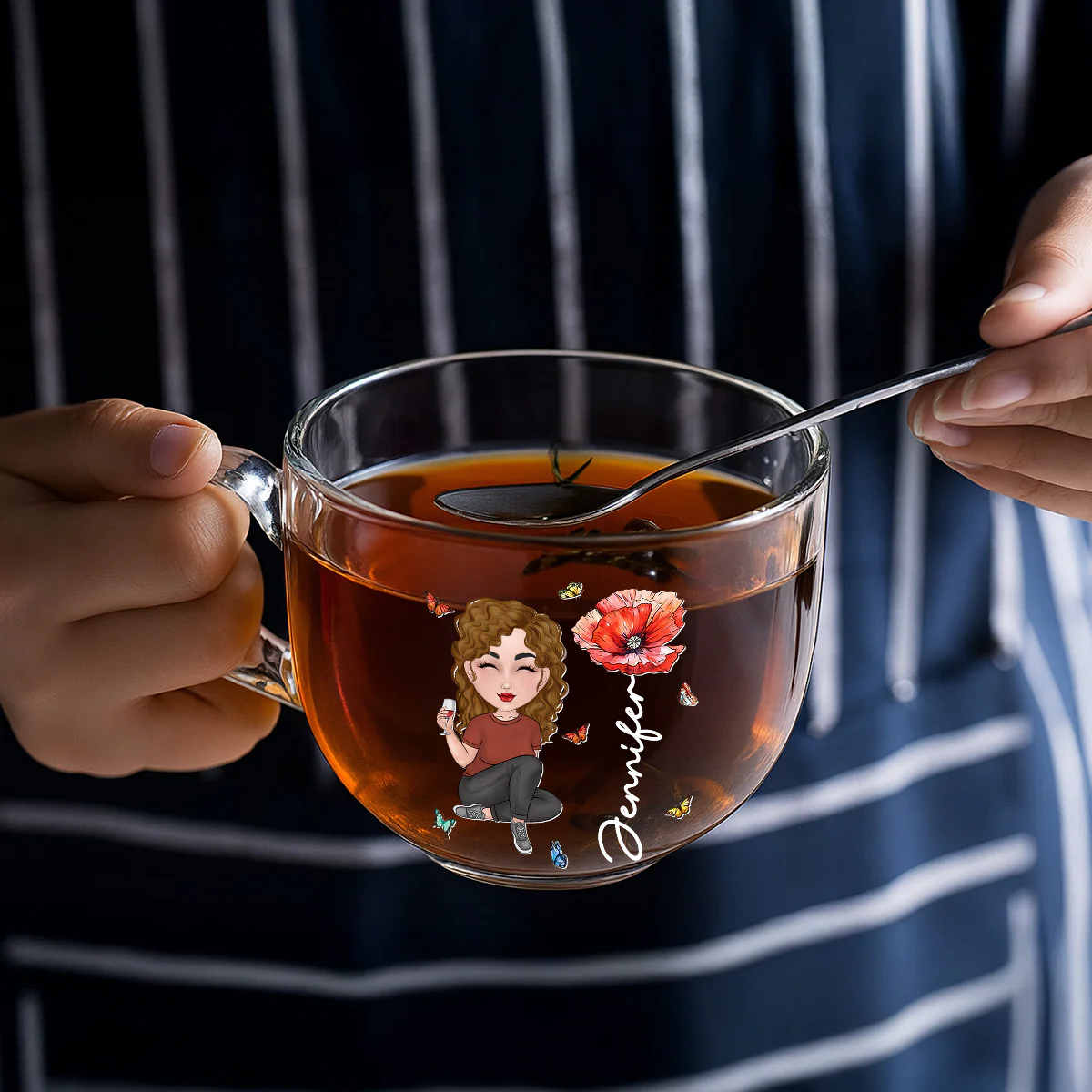 Cartoon Bloom Girl Charm - Personalized Custom Glass Tea Cup - Image 4