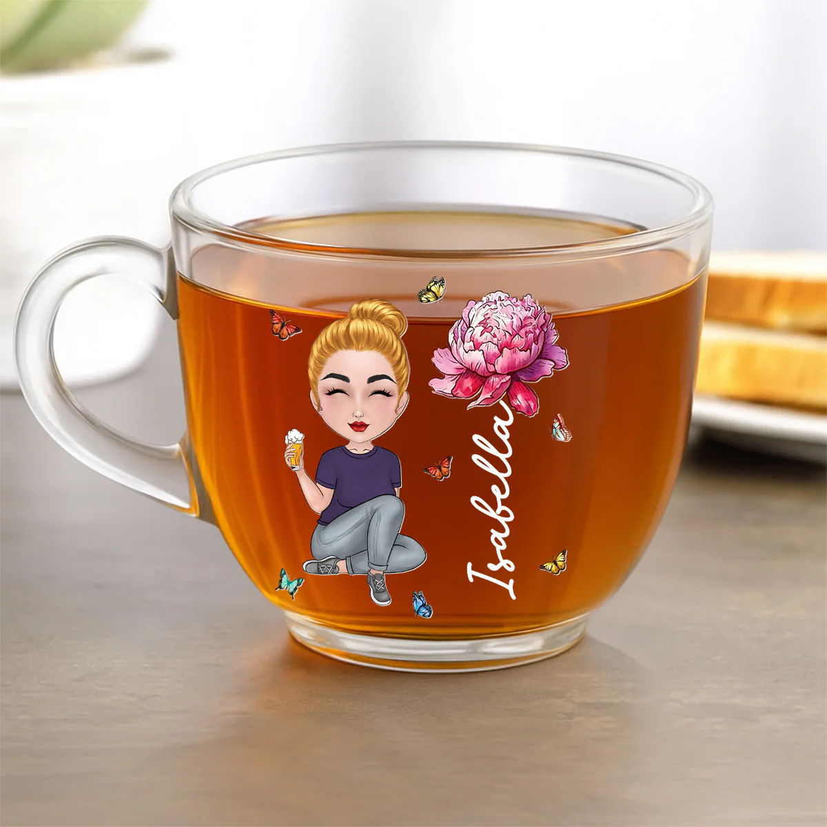 Cartoon Bloom Girl Charm - Personalized Custom Glass Tea Cup - Image 5