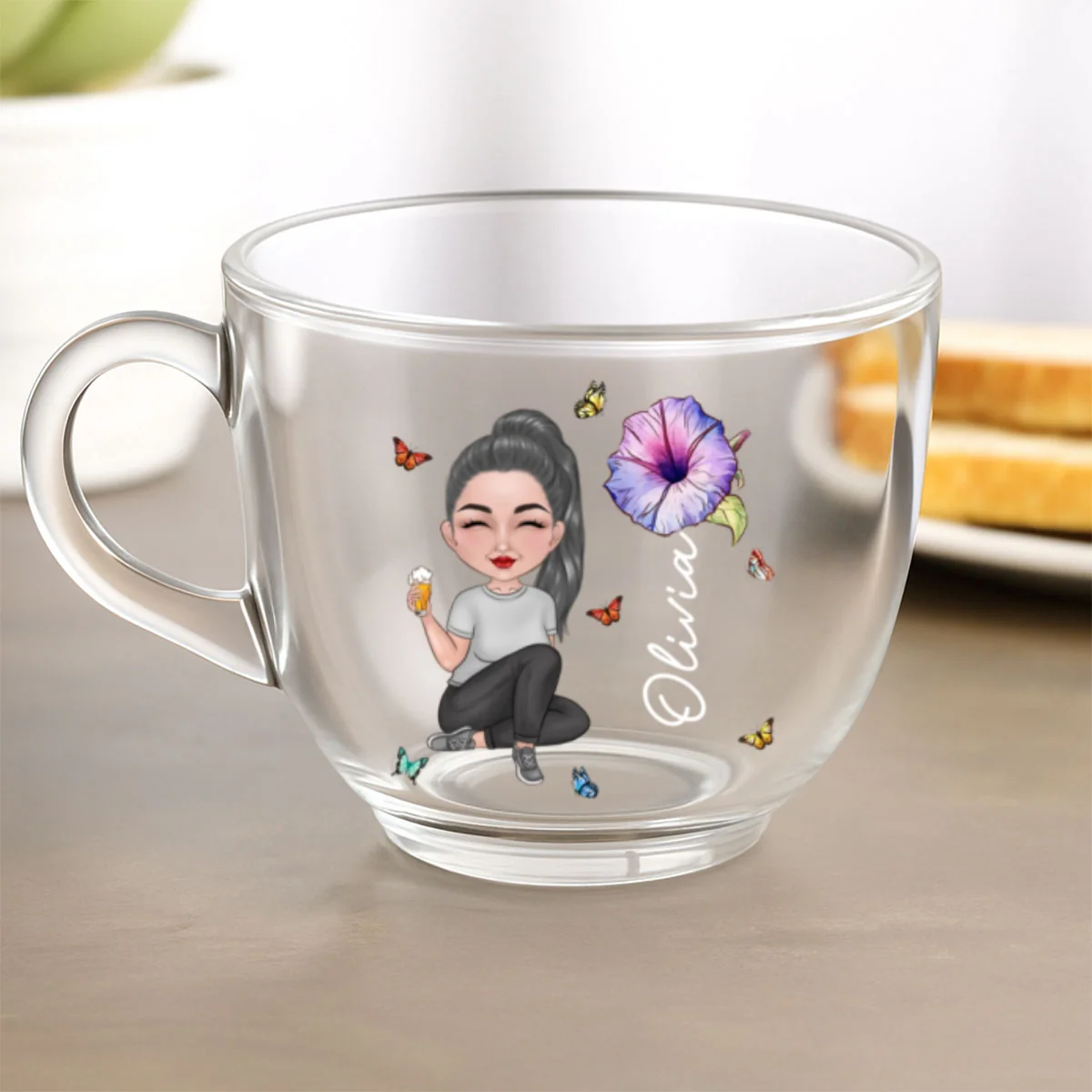 Cartoon Bloom Girl Charm - Personalized Custom Glass Tea Cup - Image 7