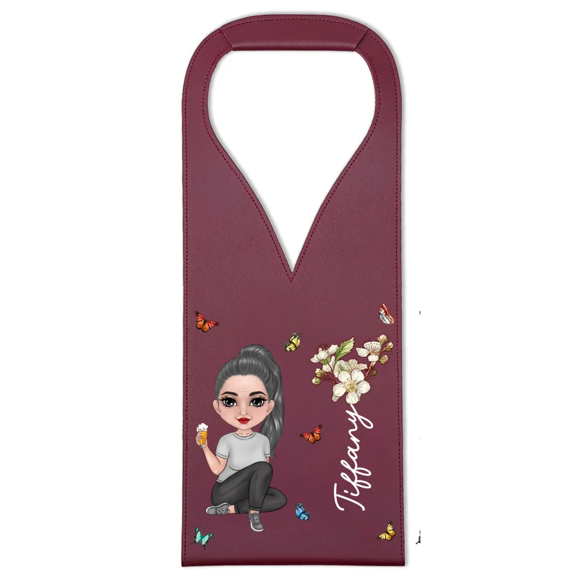 Cartoon Bloom Girl Charm - Personalized Custom Leather Wine Bag - Image 9