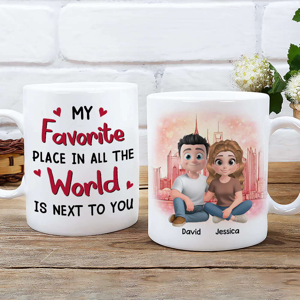 Cartoon Couple Beside Together - Personalized Custom Coffee Mug - Image 3