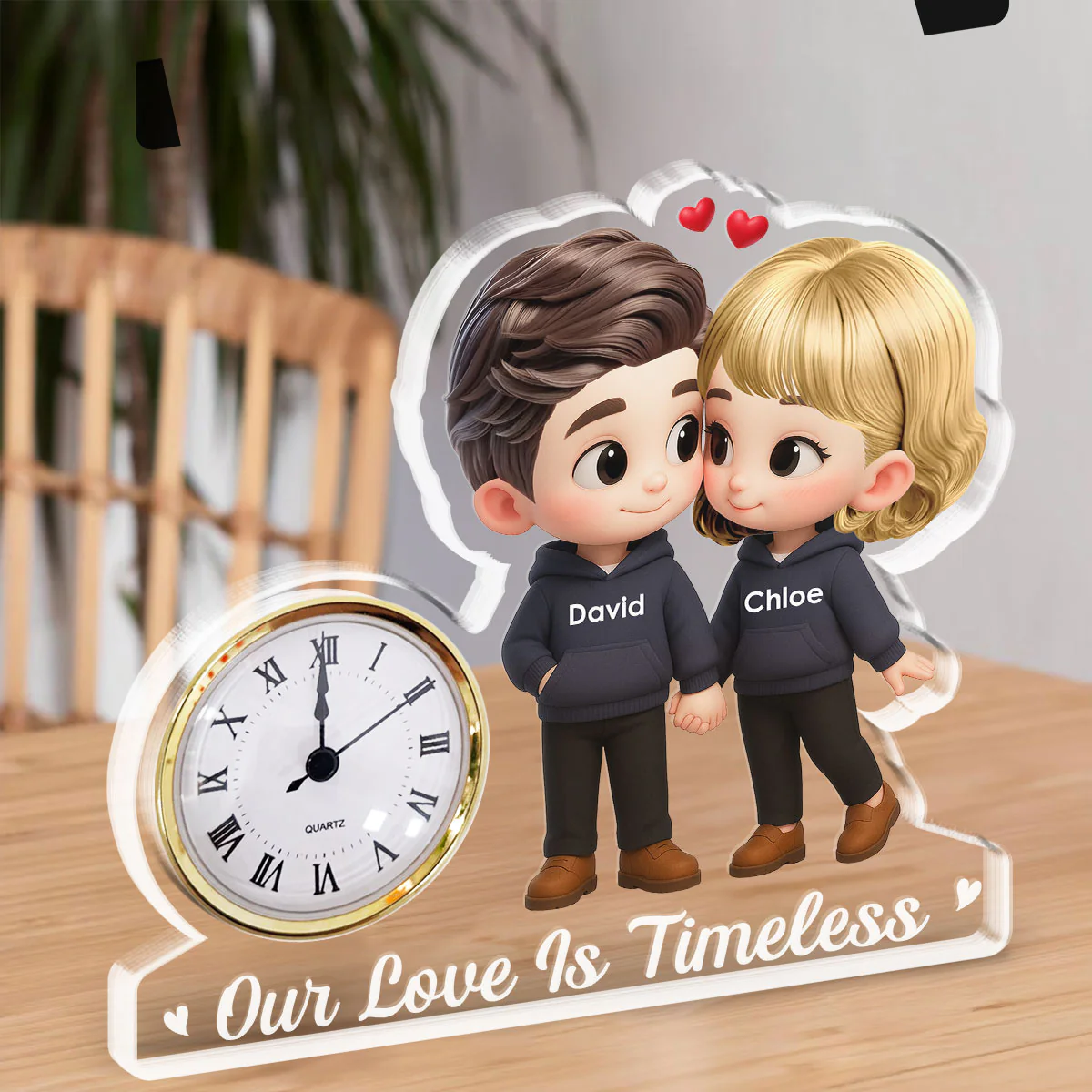 Cartoon Couple Holding Hands - Personalized Custom Acrylic Desk Clock Plaque - Image 5