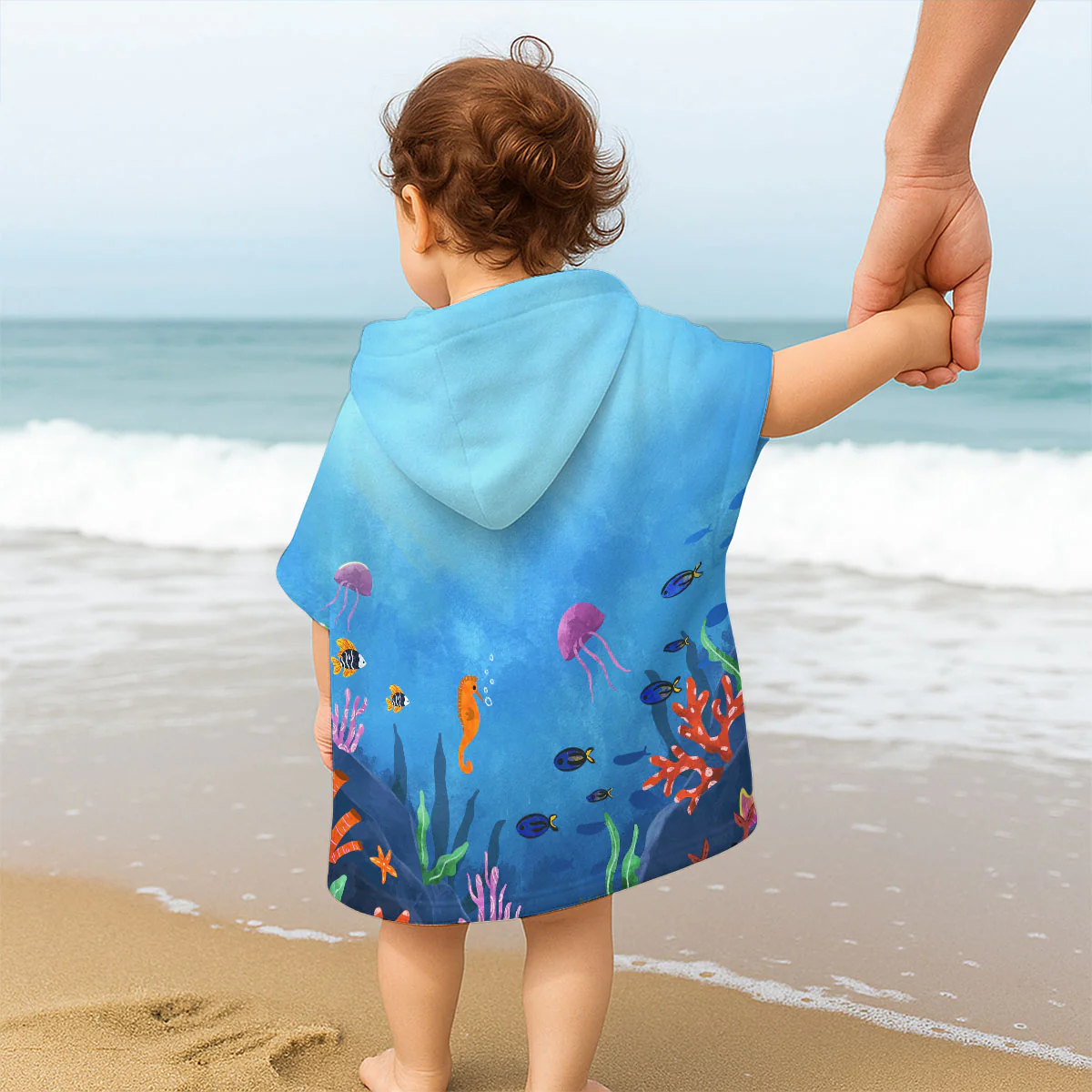 Cartoon Kid Character MarineĀ - Personalized Custom Hooded Beach Towel - Image 3