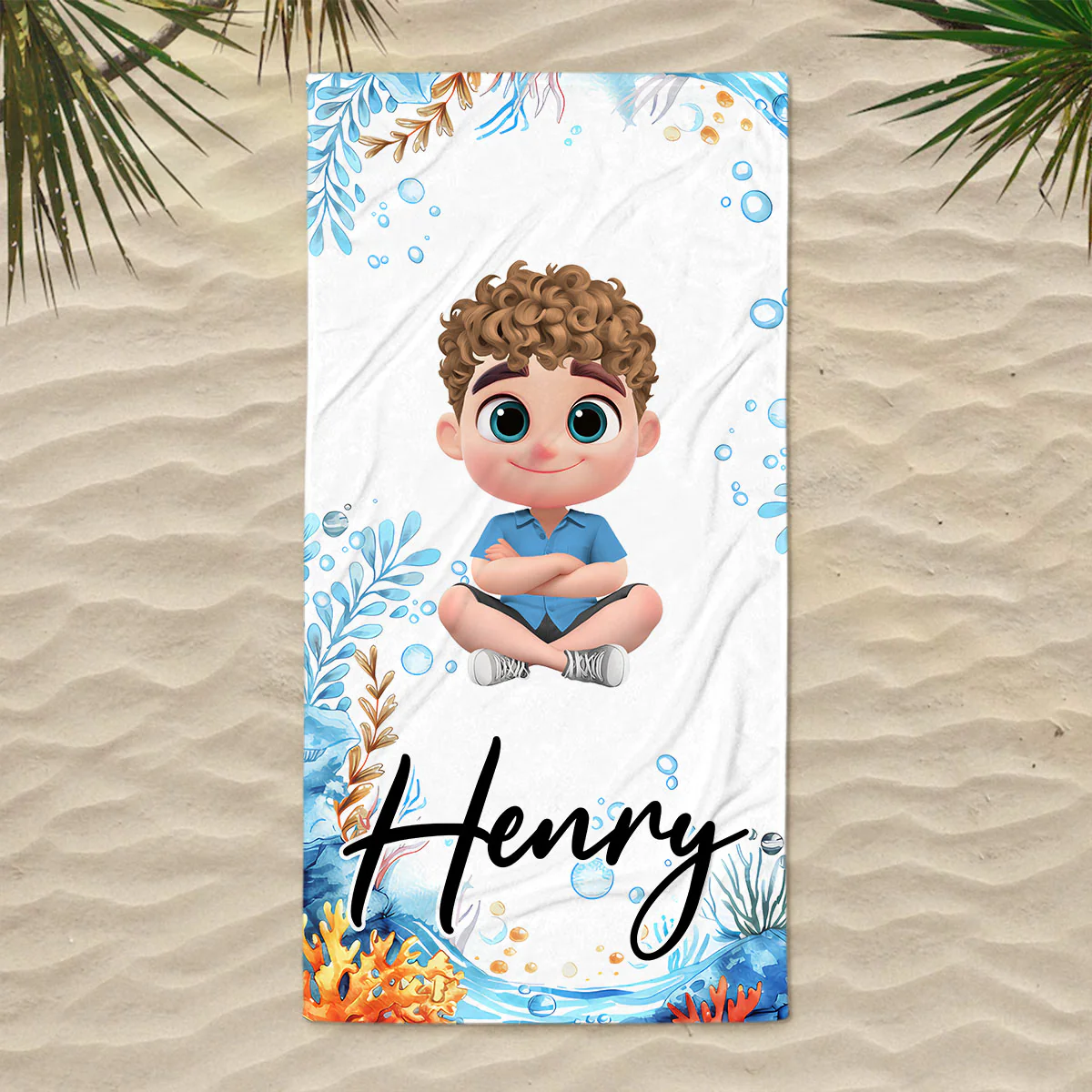Cartoon Scuba Diver - Personalized Custom Beach Towel - Image 3