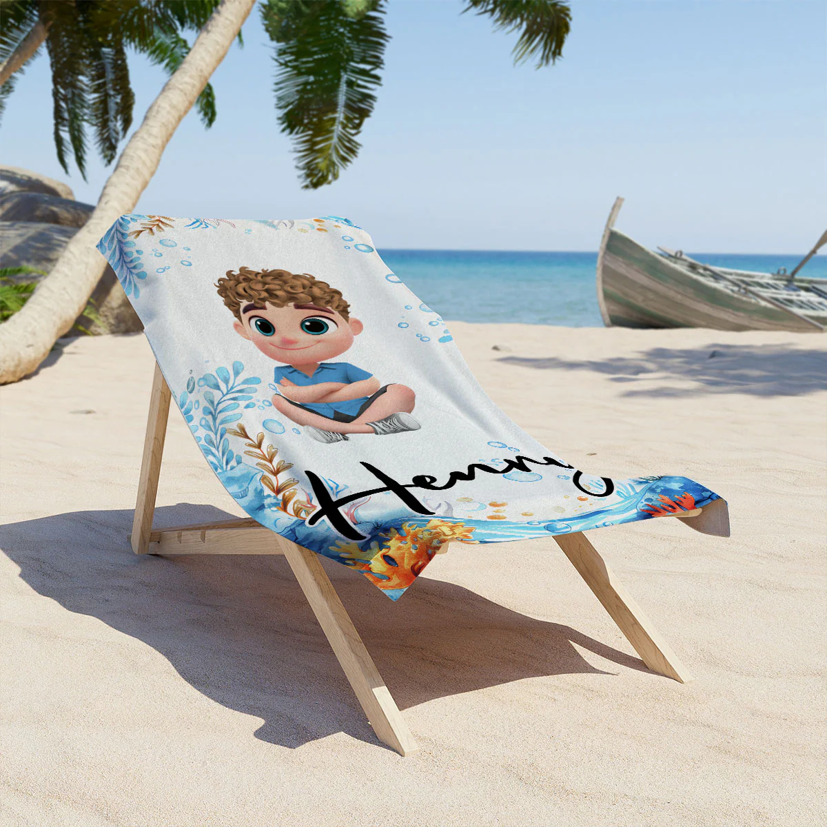 Cartoon Scuba Diver - Personalized Custom Beach Towel - Image 4