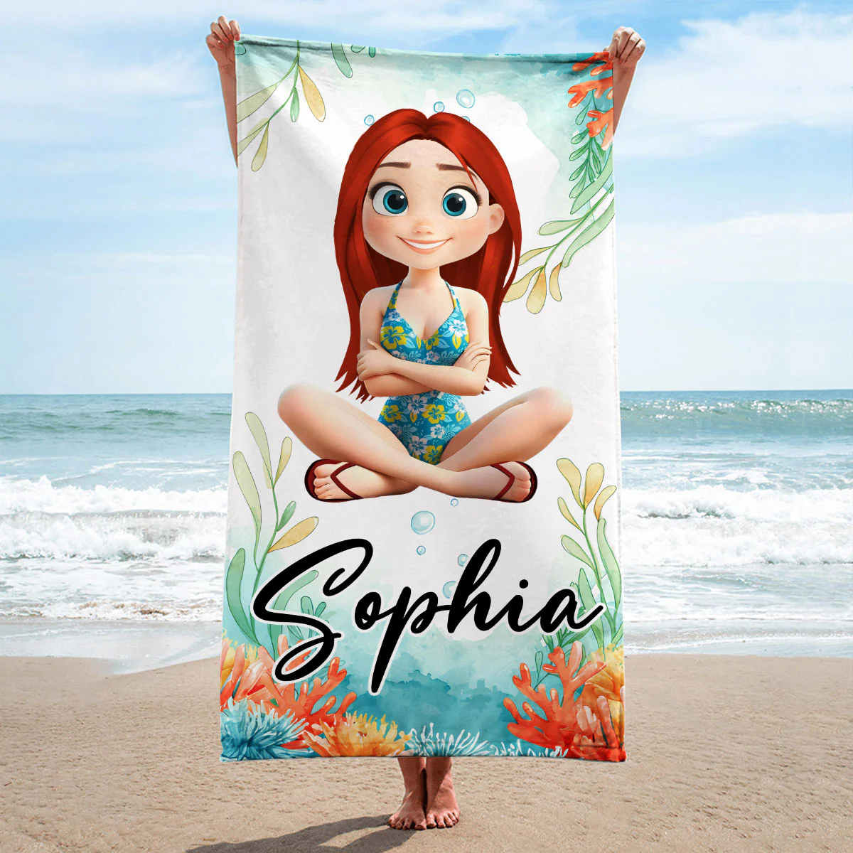 Cartoon Scuba Diver - Personalized Custom Beach Towel - Image 6
