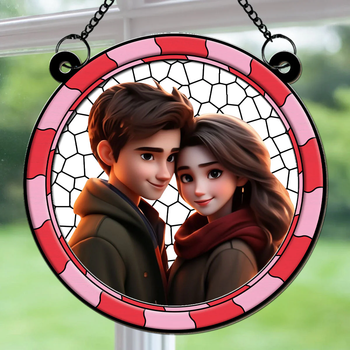 Cartoon There Is Love - Personalized Custom Suncatcher - Image 7