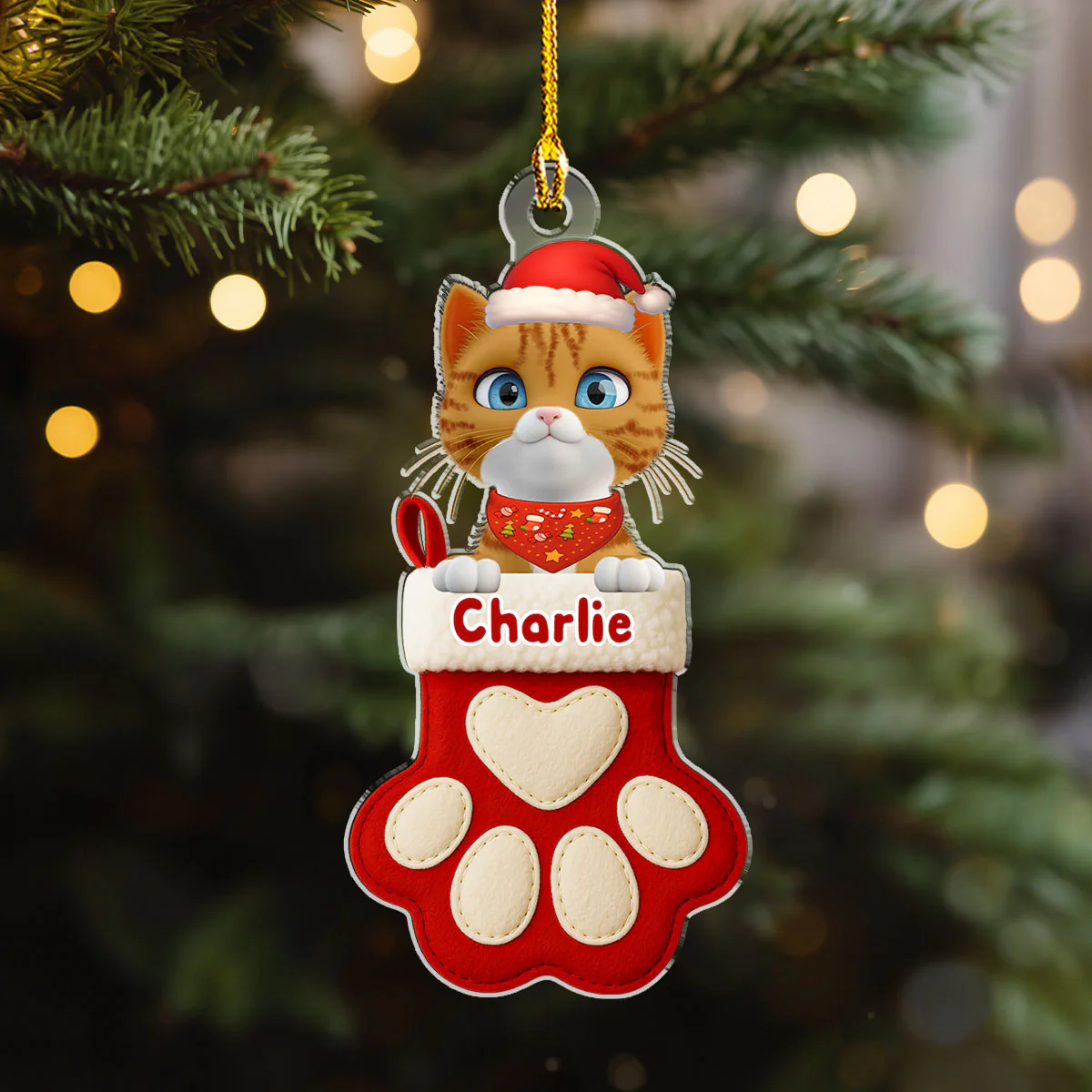 Cat Love In Stocking - Personalized Custom Acrylic Ornament
