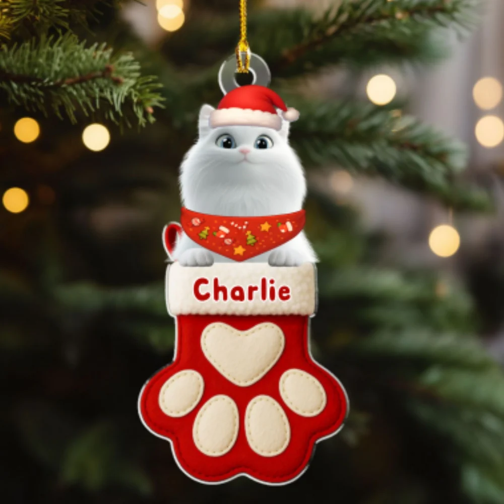 Cat Love In Stocking - Personalized Custom Acrylic Ornament - Image 6