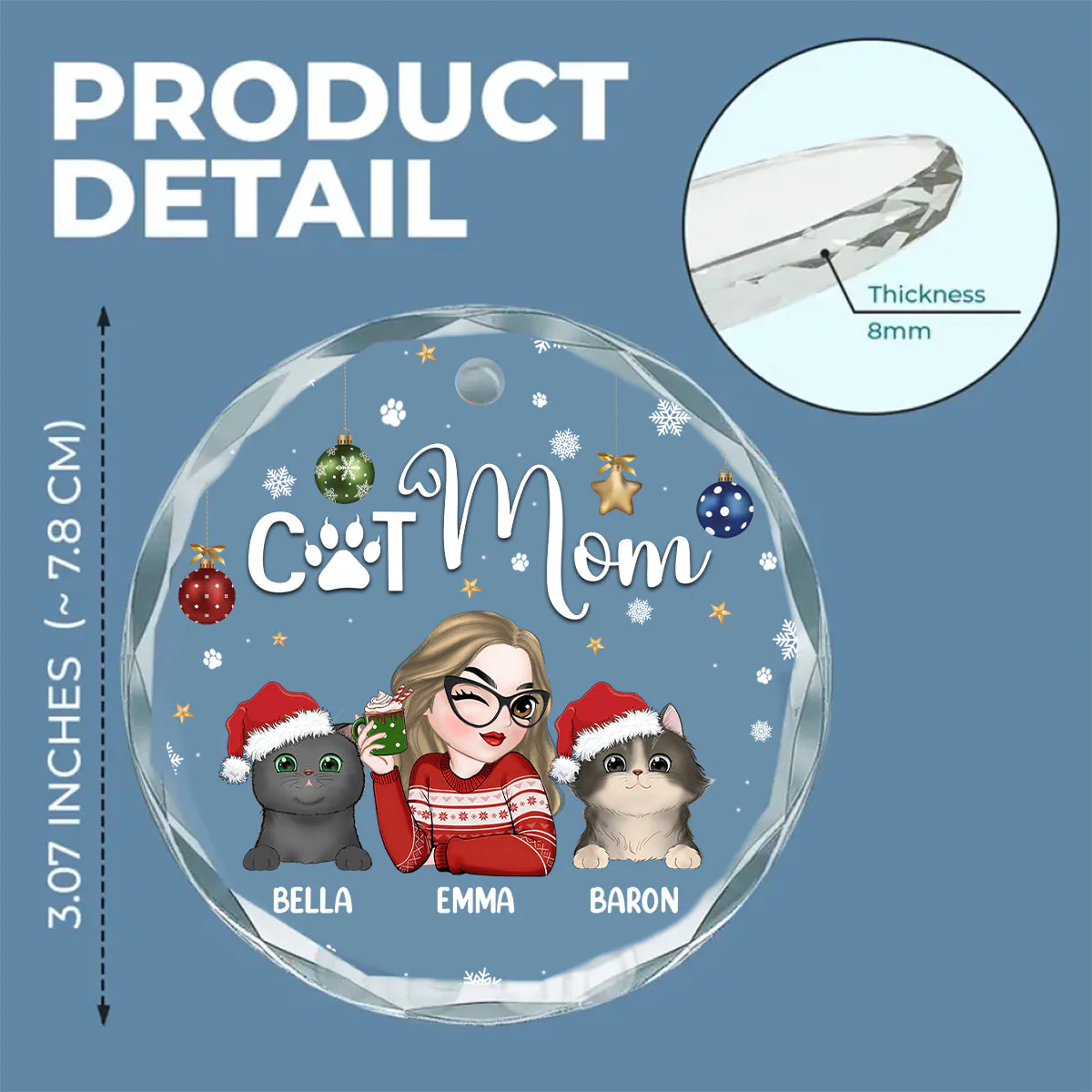 Cat Mom - Personalized Custom Glass Ornament - Image 4
