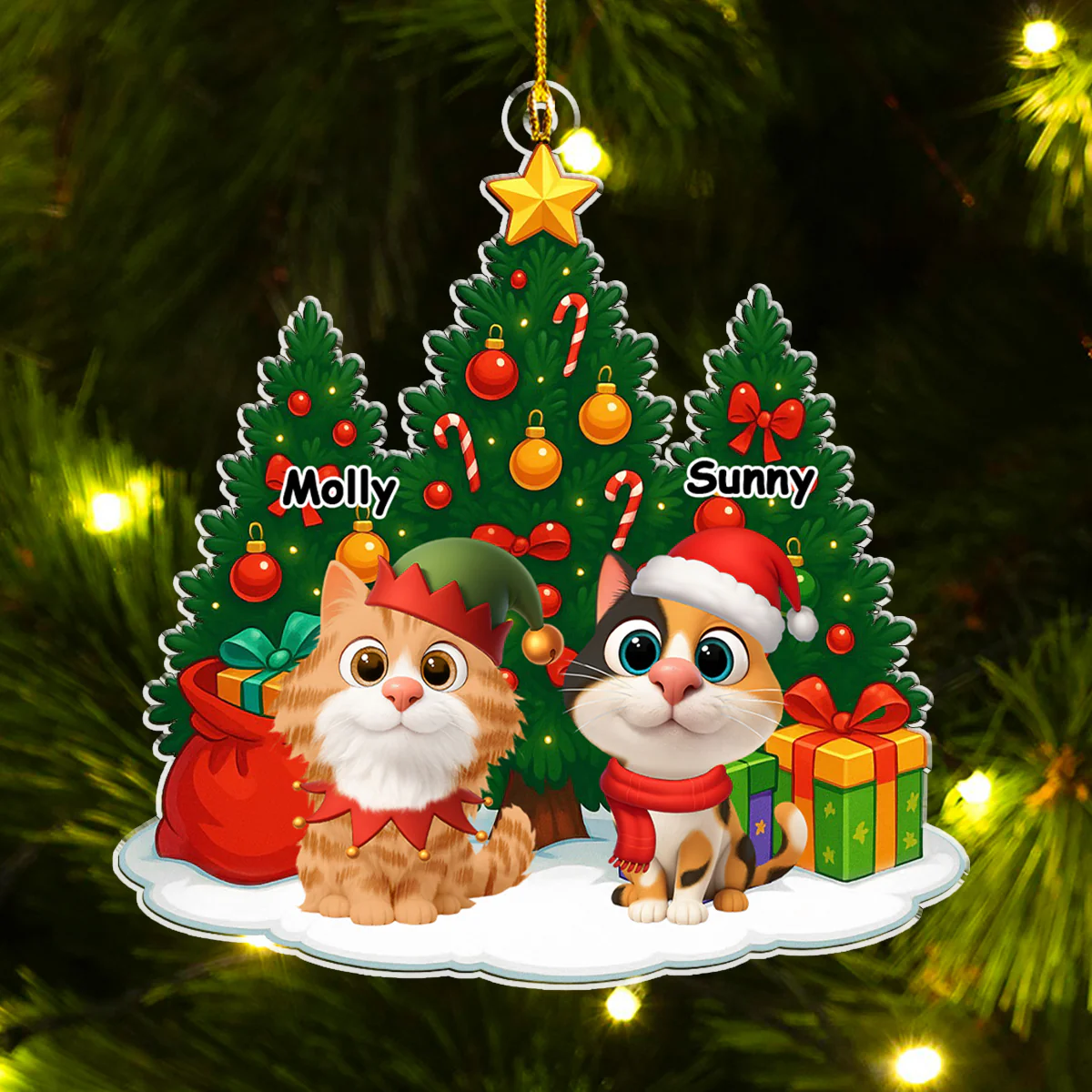 Cat Under Christmas Tree - Personalized Custom Acrylic Ornament - Image 3