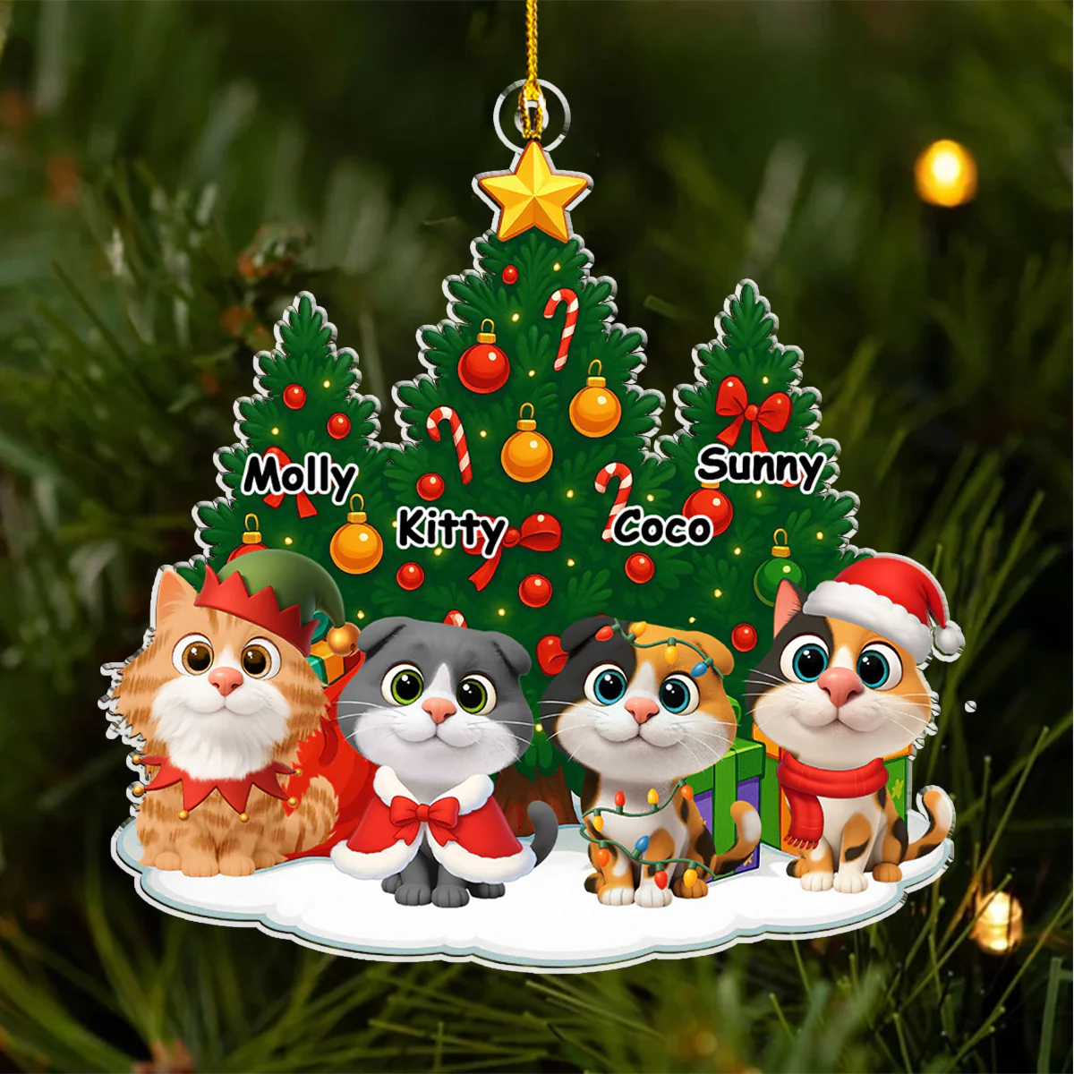 Cat Under Christmas Tree - Personalized Custom Acrylic Ornament - Image 4