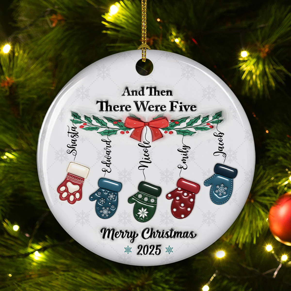 Ceramic Cozy Christmas Family - Personalized Custom 3D Inflated Effect Ceramic Ornament - Image 3