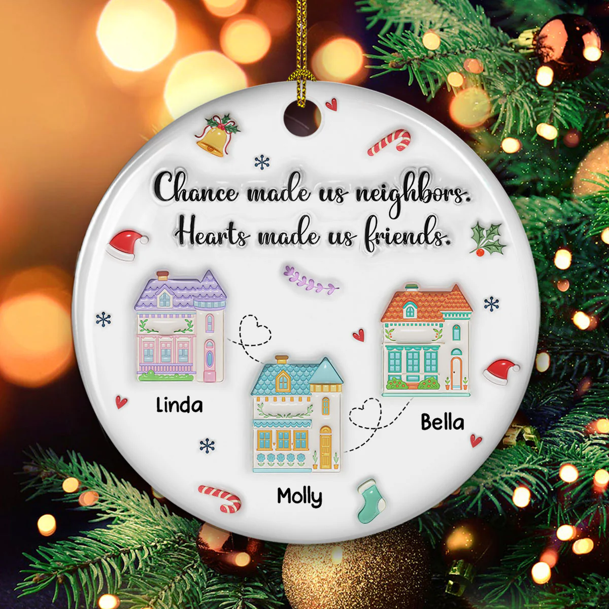 Chance Made Us Neighbors - Personalized Custom 3D Inflated Effect Ceramic Ornament - Image 3