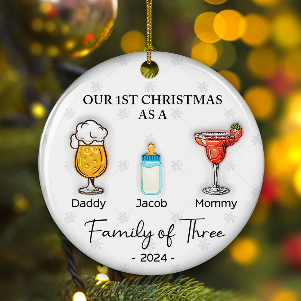Cheering First Christmas As A Family - Personalized Custom 3D Inflated Effect Ceramic Ornament - Image 4