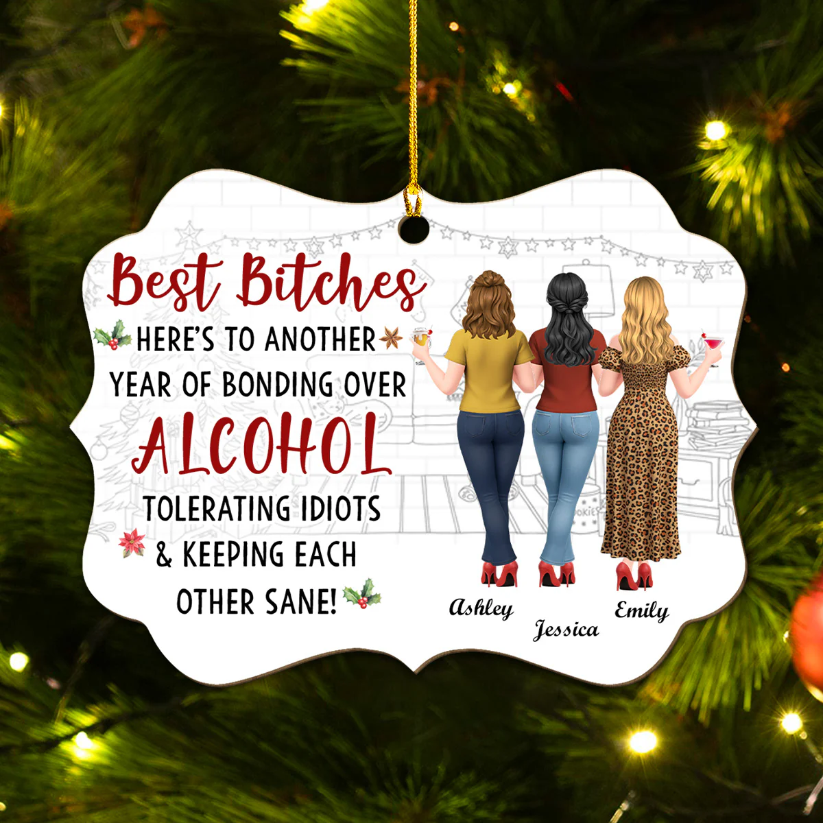 Cheers To Another Crazy Year - Personalized Custom Wood Ornament