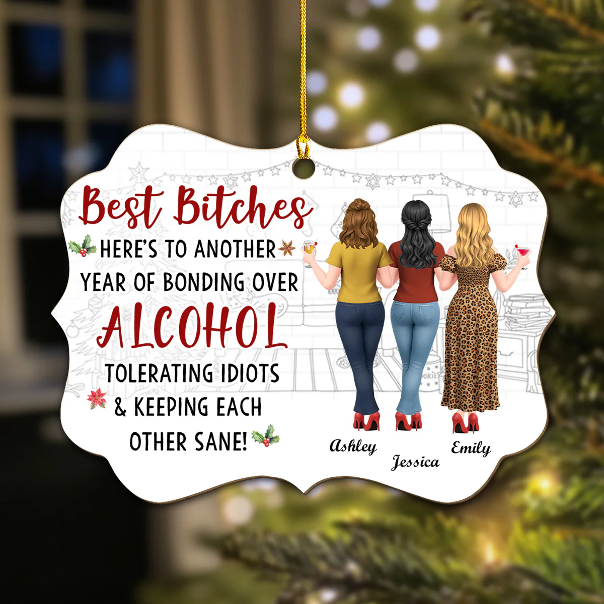 Cheers To Another Crazy Year - Personalized Custom Wood Ornament - Image 2