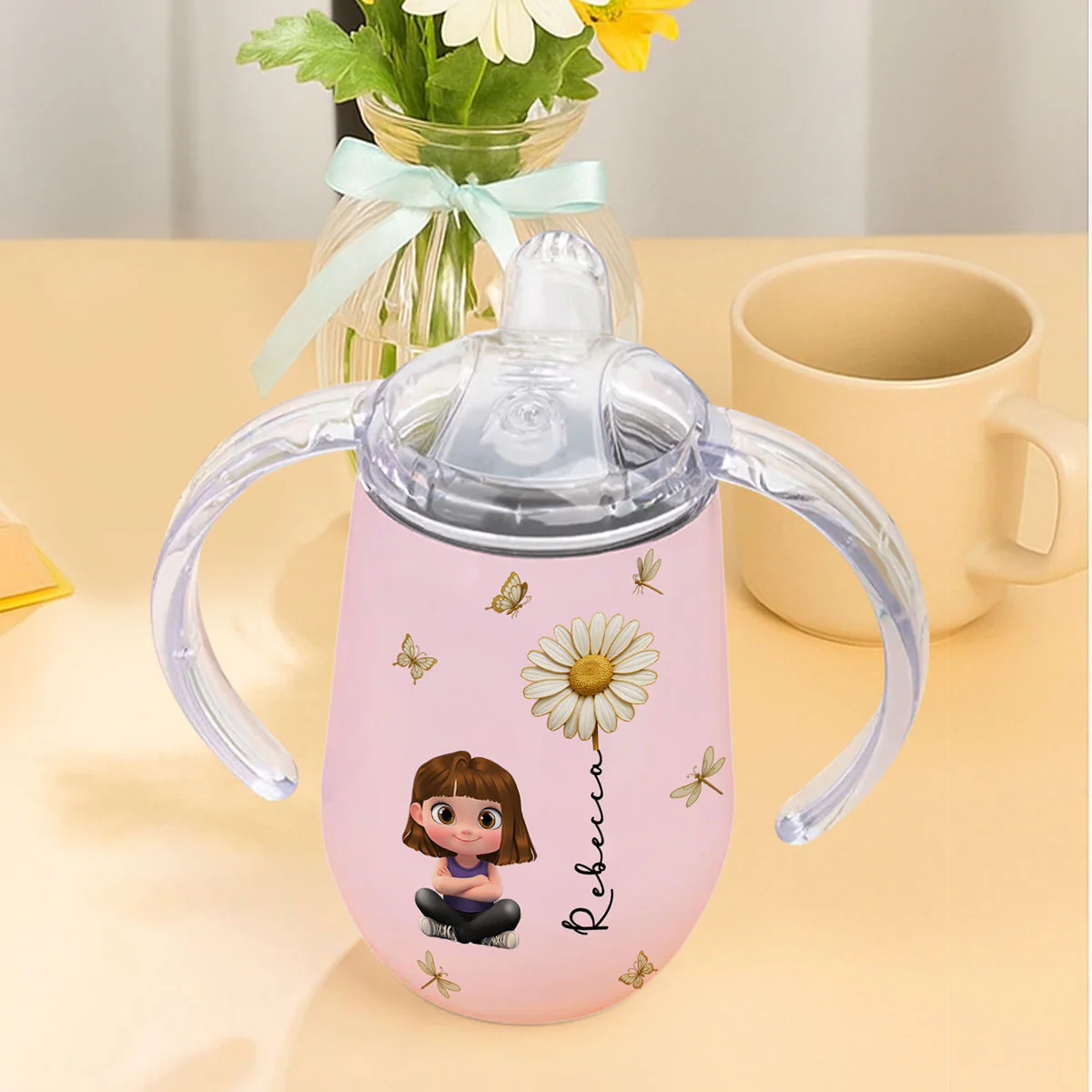 Child Is The Most Beautiful Flower - Personalized Custom Sippy Cup With Handles - Image 3