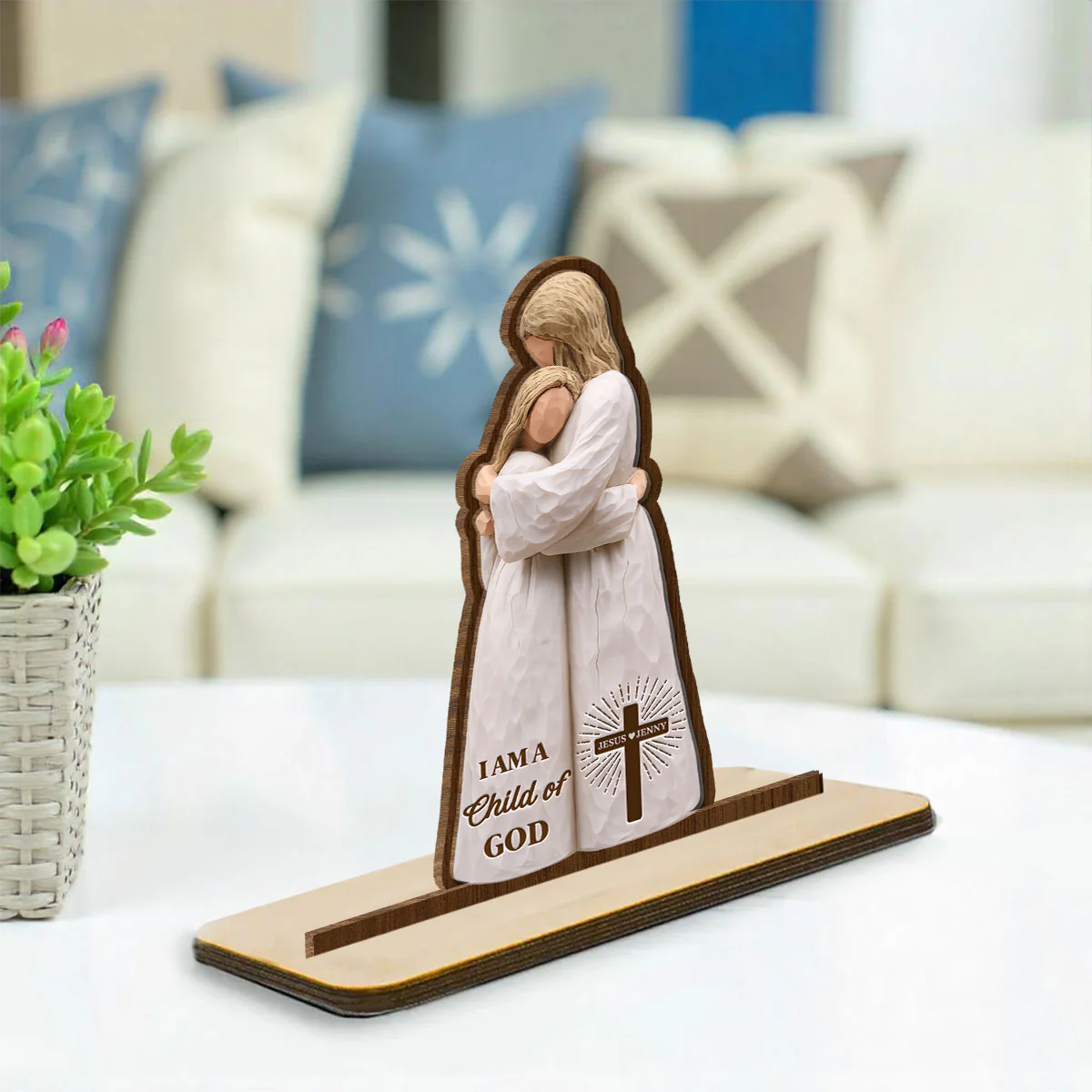 Child Of God Embrace - Personalized Custom 2-Layer Wood Plaque With Flat Base - Image 3
