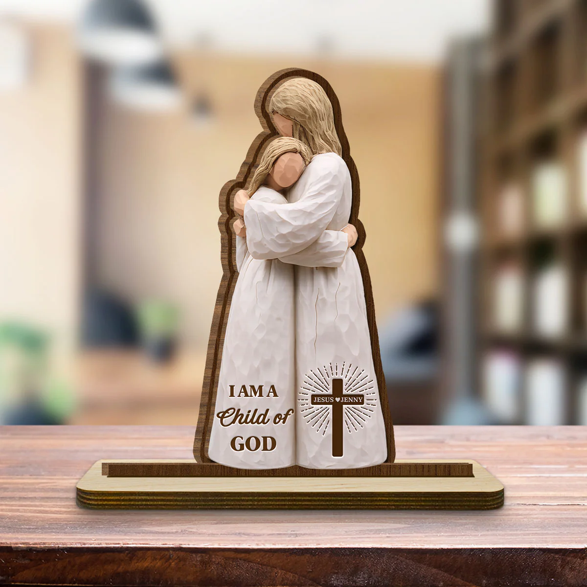 Child Of God Embrace - Personalized Custom 2-Layer Wood Plaque With Flat Base - Image 4