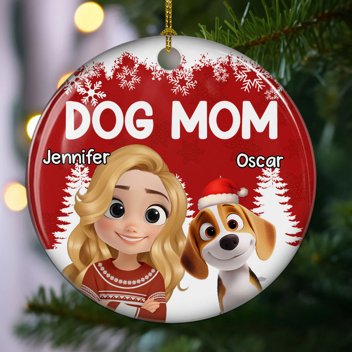Christmas 2025 Dog Mom - Personalized Custom Ceramic Ornament