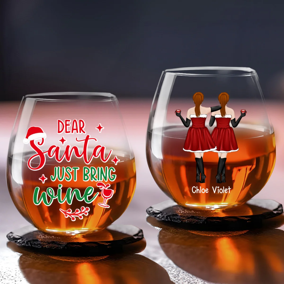 Christmas Besties - Personalized Custom Wine Glass - Image 5