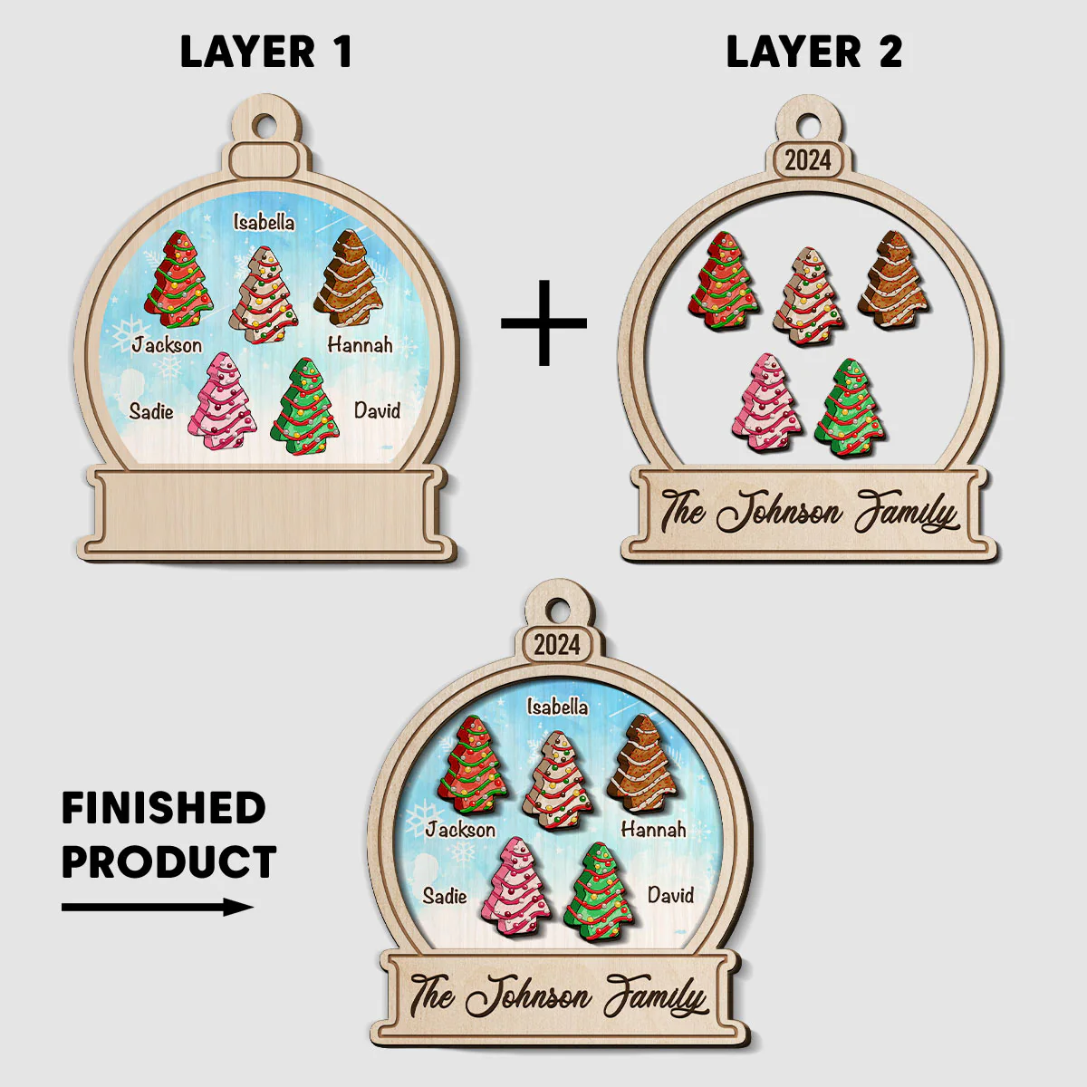 Christmas Cake - Personalized Custom Freeshape 2-Layered Wood Ornament - Image 5