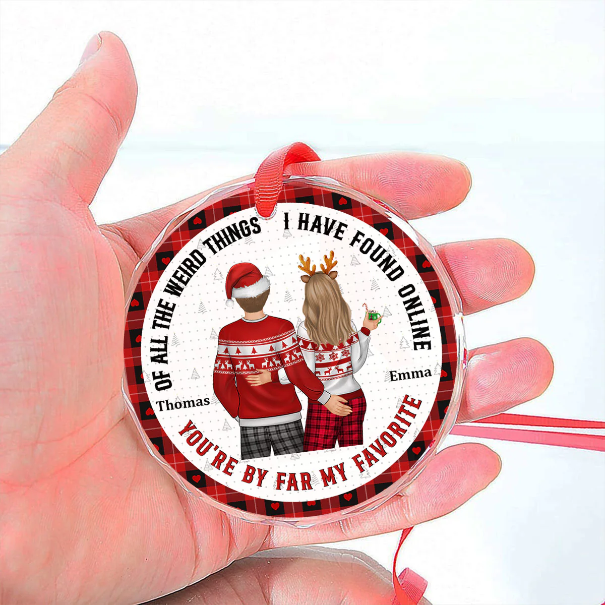 Christmas Couple Back Side You Are My Favorite By Far - Personalized Custom Glass Ornament - Image 2