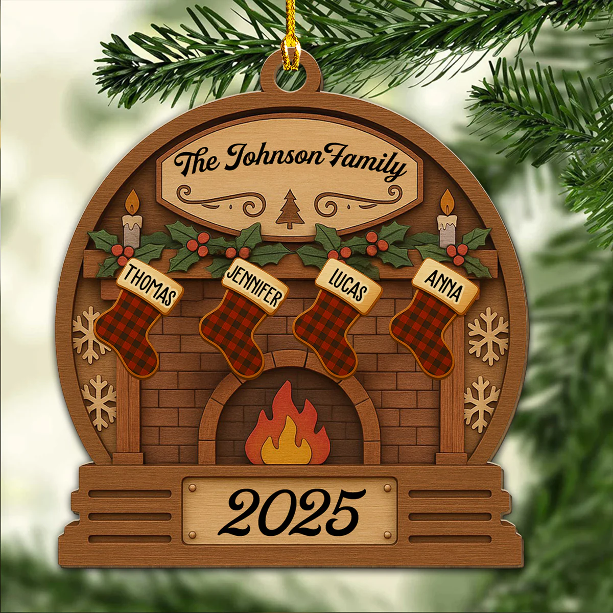 Christmas Eve Stockings - Personalized Custom Wood Ornament - Image 3