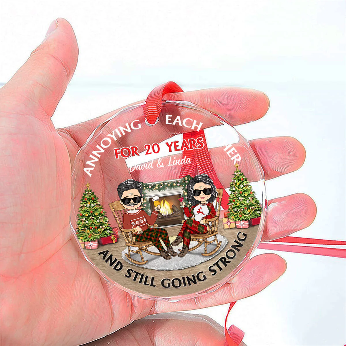 Christmas Family Couple Annoying Each Other For Years - Personalized Custom Glass Ornament - Image 2