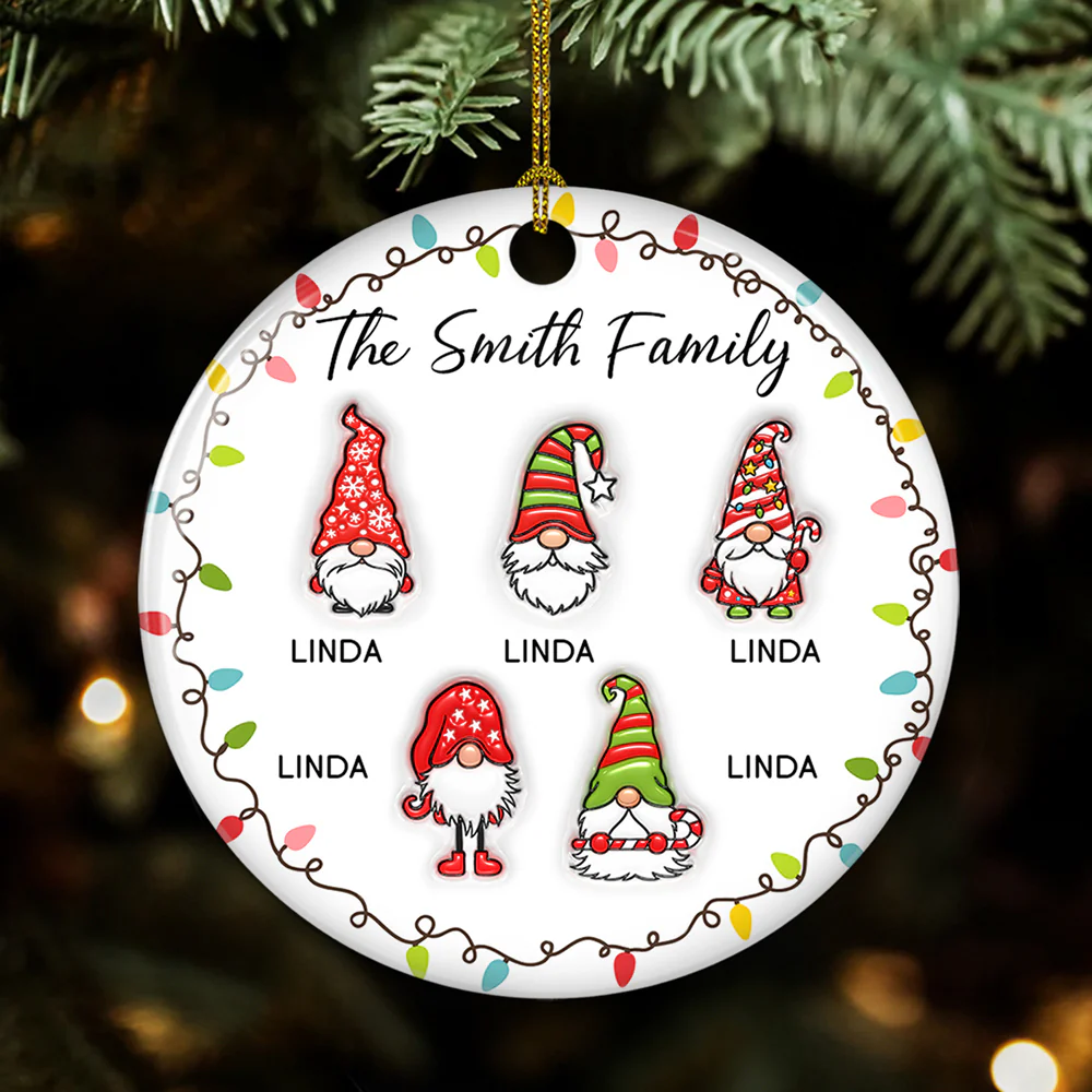 Christmas Gnomes Family - Personalized Custom 3D Inflated Effect Ceramic Ornament - Image 2