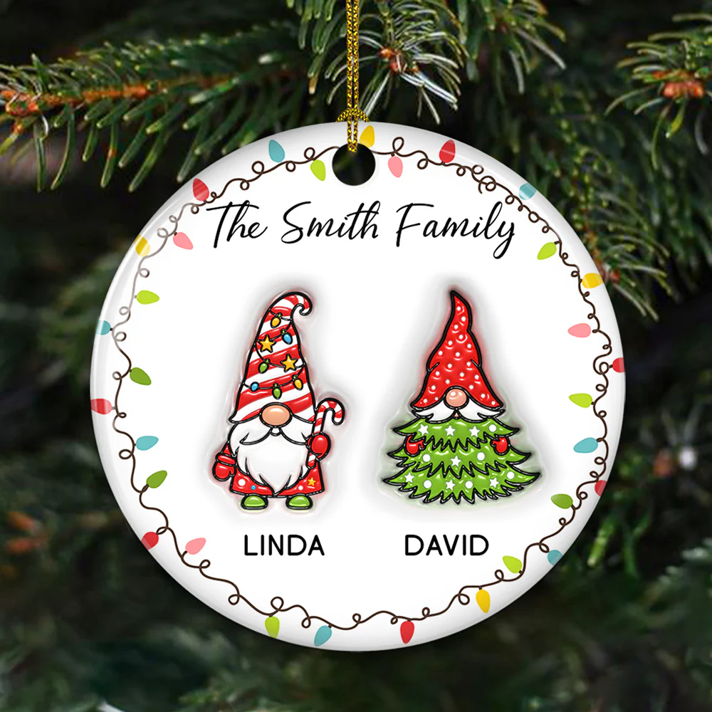 Christmas Gnomes Family - Personalized Custom 3D Inflated Effect Ceramic Ornament - Image 3