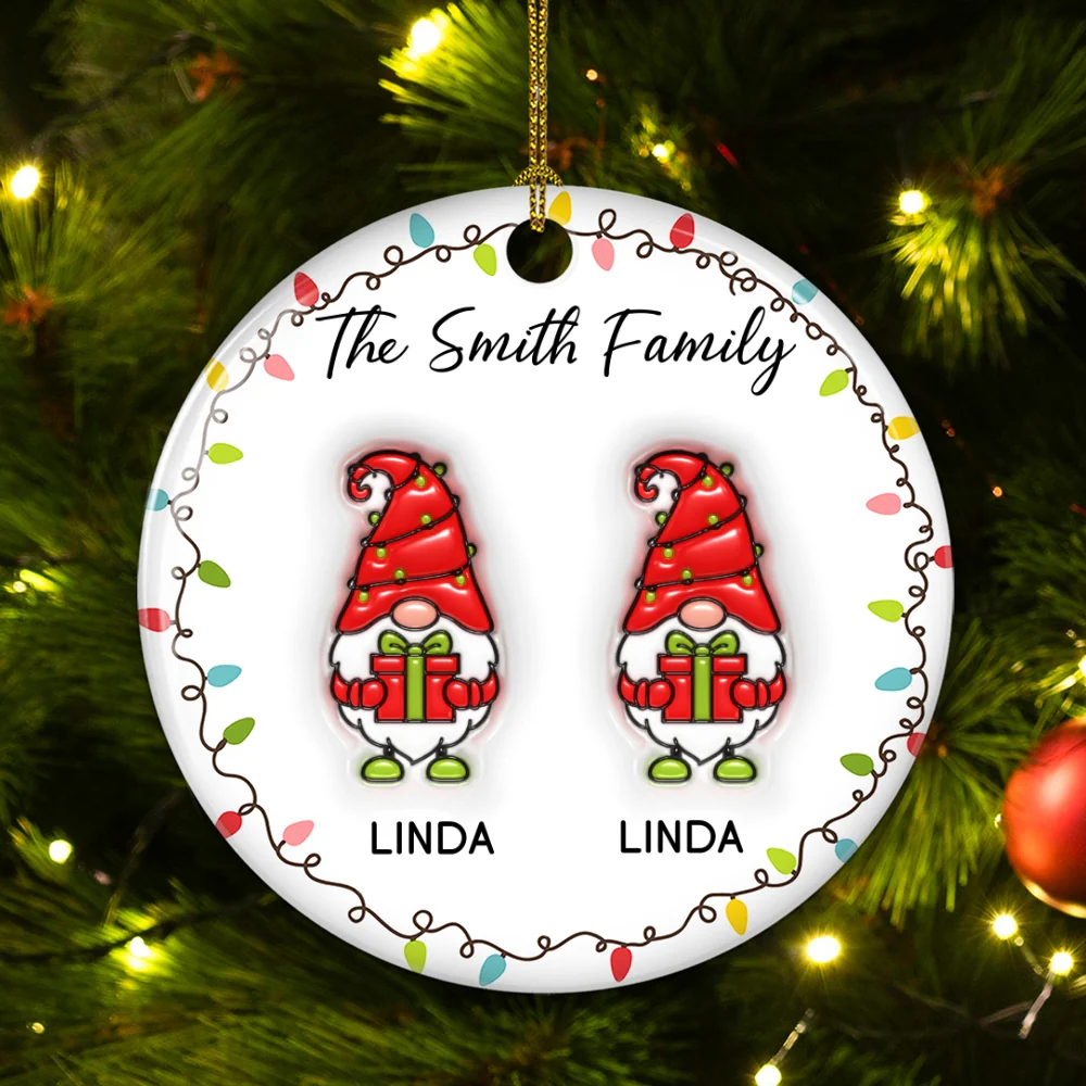 Christmas Gnomes Family - Personalized Custom 3D Inflated Effect Ceramic Ornament - Image 5