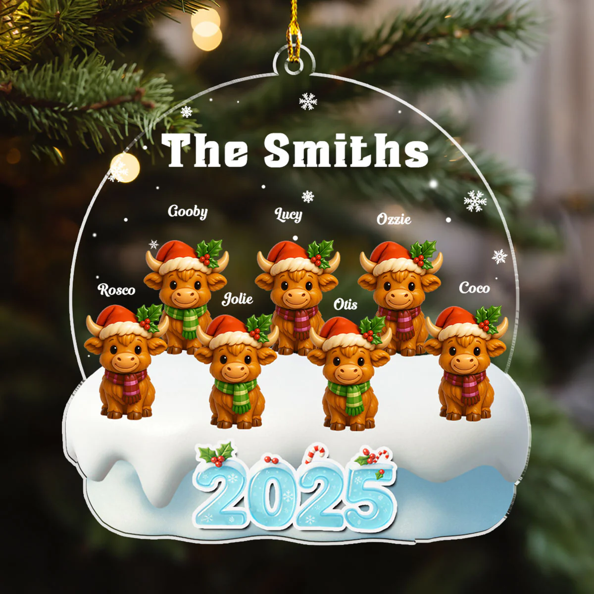 Christmas Highland Cow - Personalized Custom Acrylic Ornament - Image 4