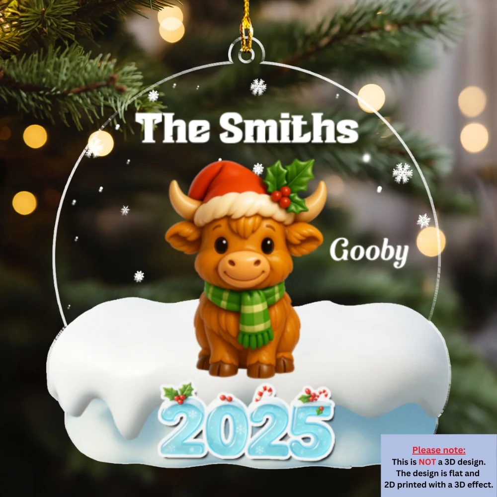Christmas Highland Cow - Personalized Custom Acrylic Ornament - Image 7