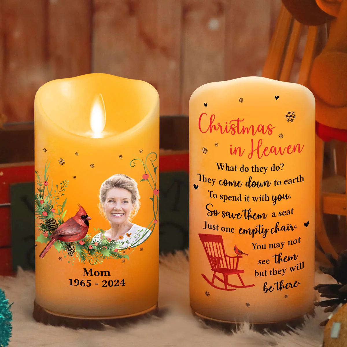 Christmas In Heaven Empty Chair - Personalized Custom LED Candle - Image 3