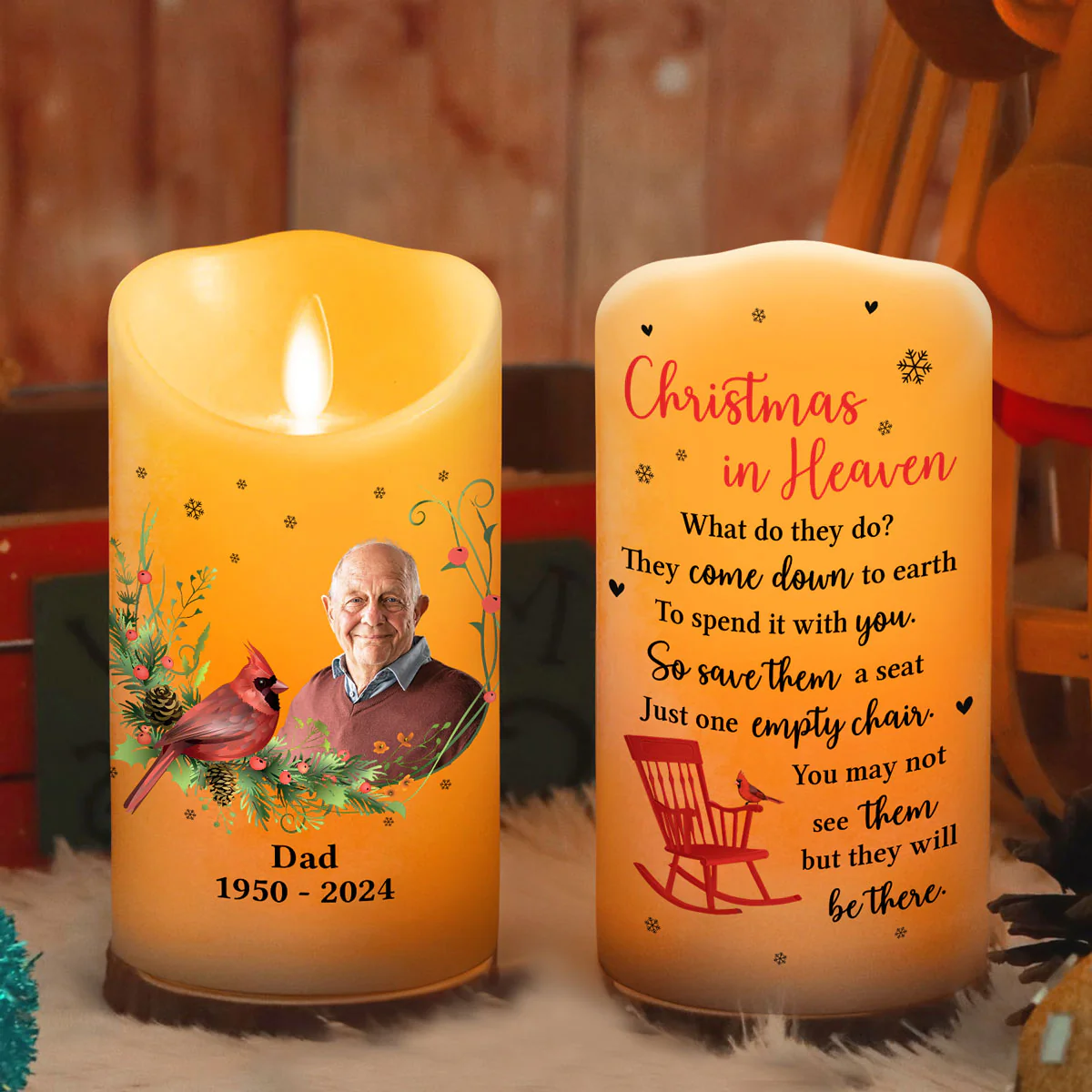 Christmas In Heaven Empty Chair - Personalized Custom LED Candle - Image 4