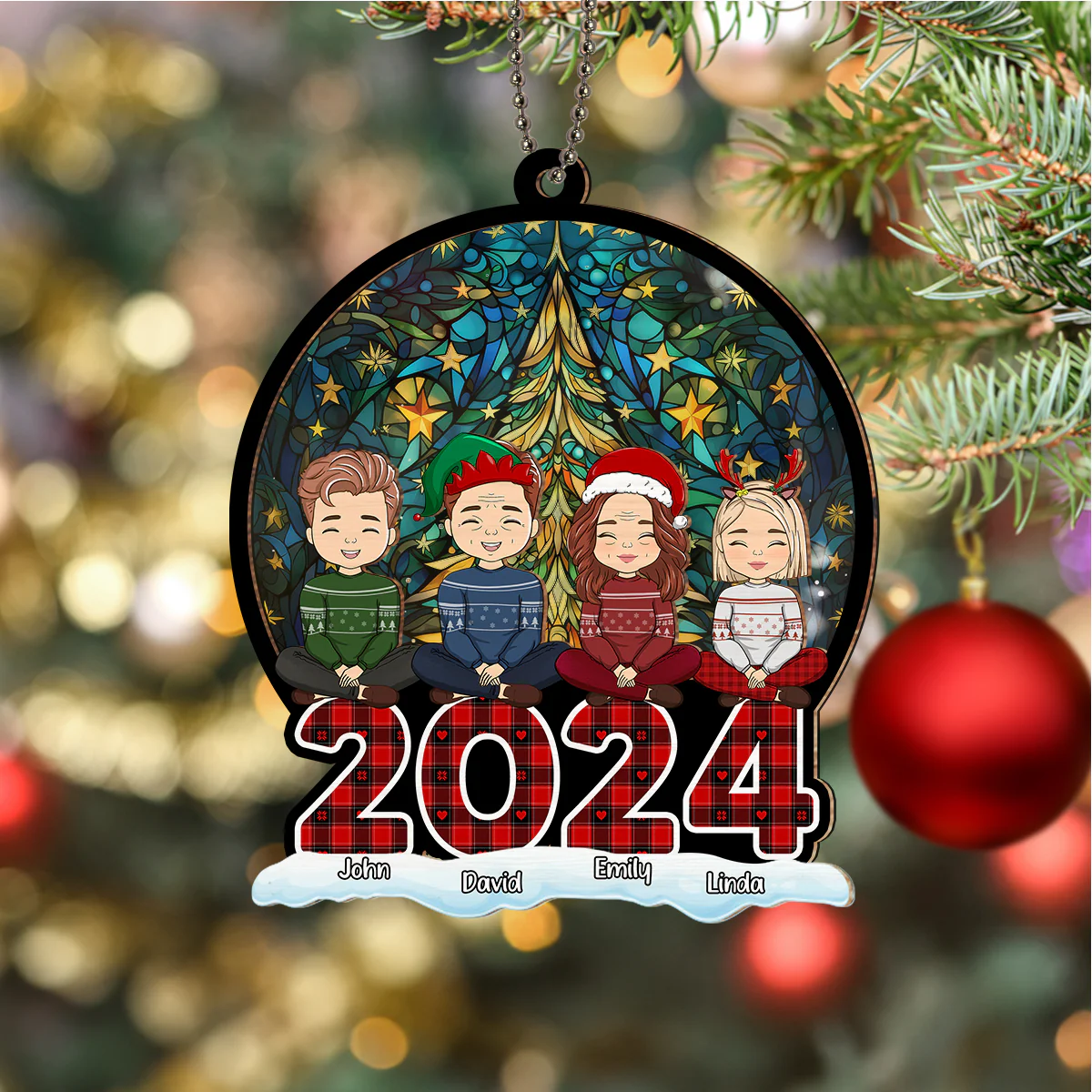 Christmas Is A Time For Family - Personalized Custom Suncatcher Ornament - Image 3