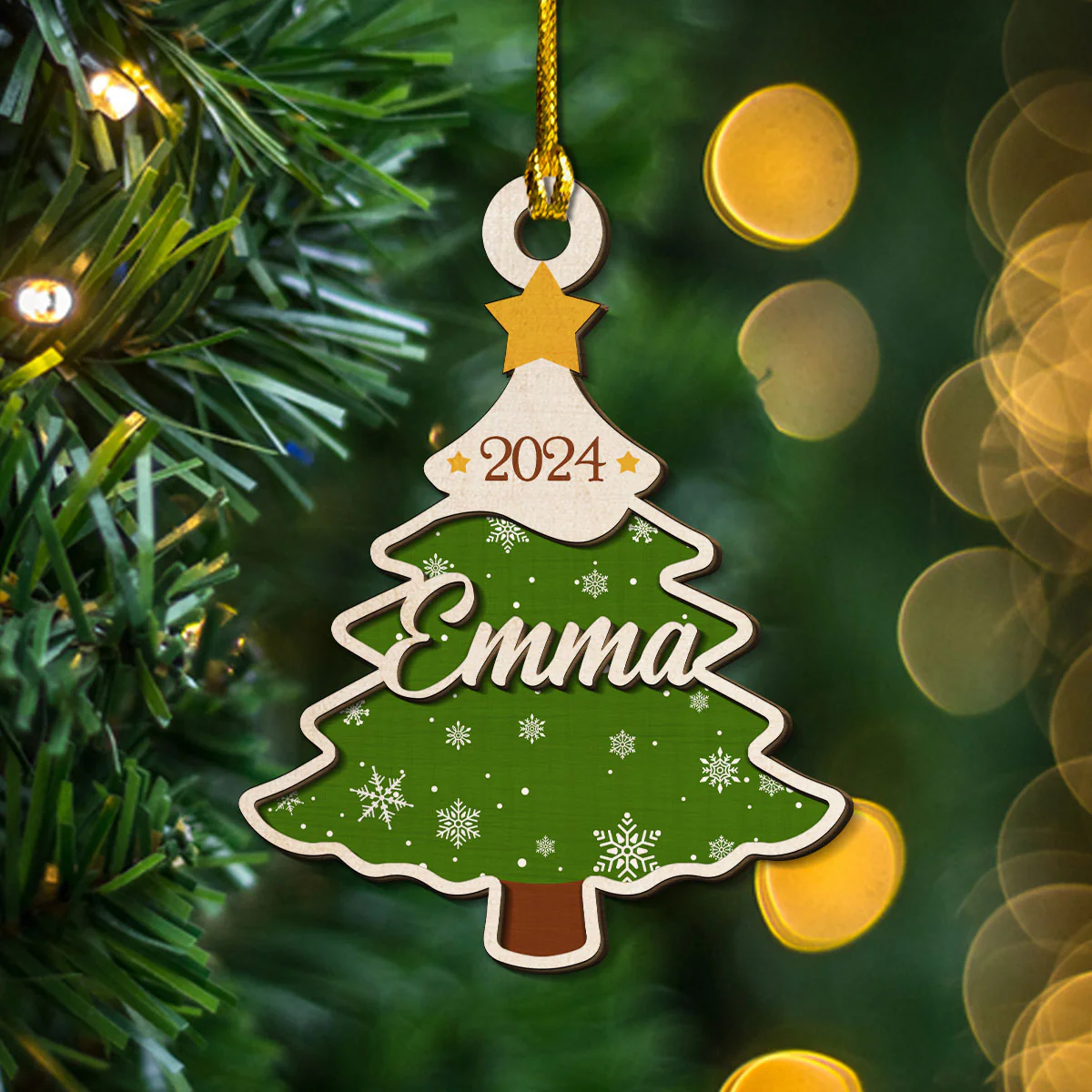 Christmas Name - Personalized Custom 2-Layered Wood Ornament - Image 2