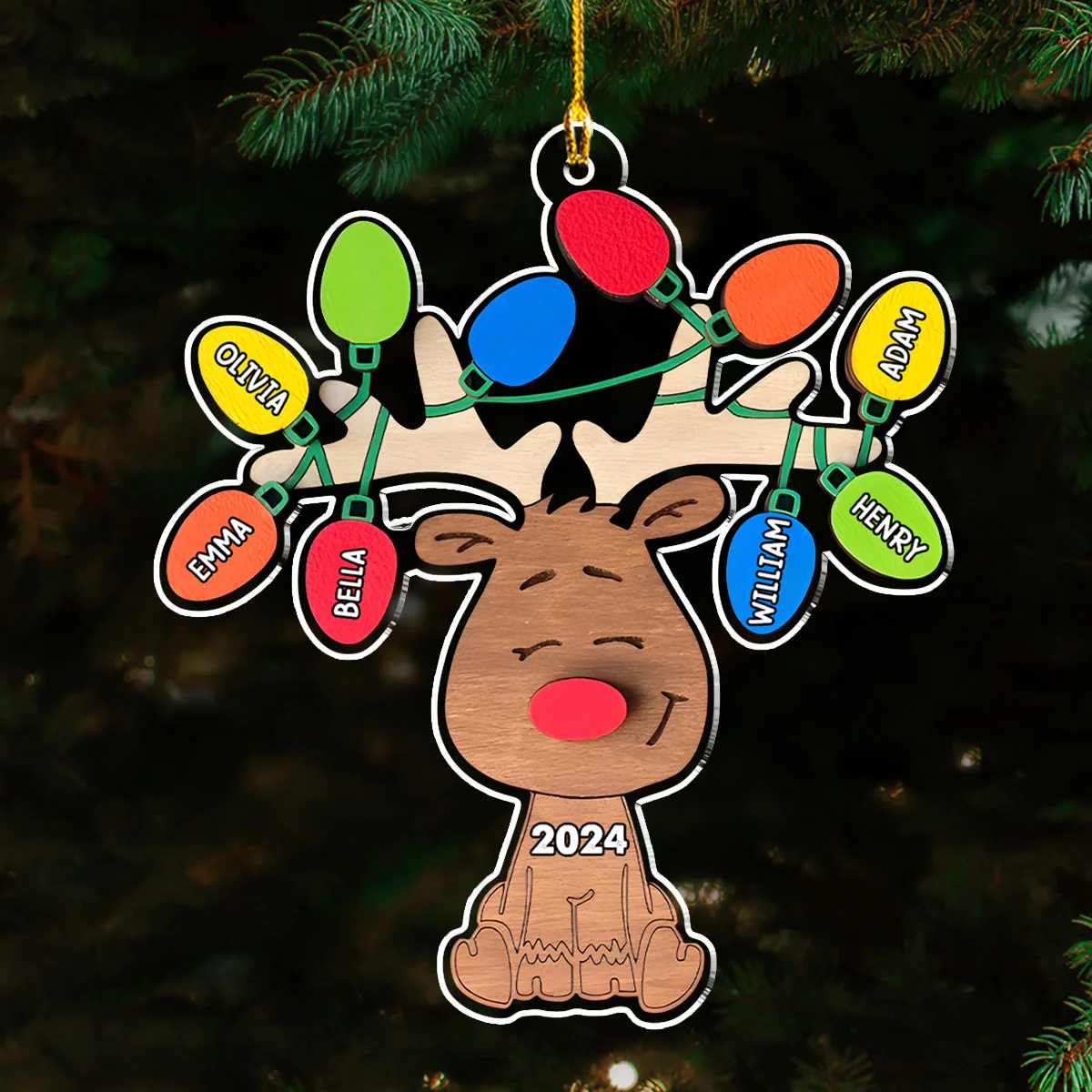 Christmas Reindeer Family - Personalized Custom Acrylic Ornament - Image 2