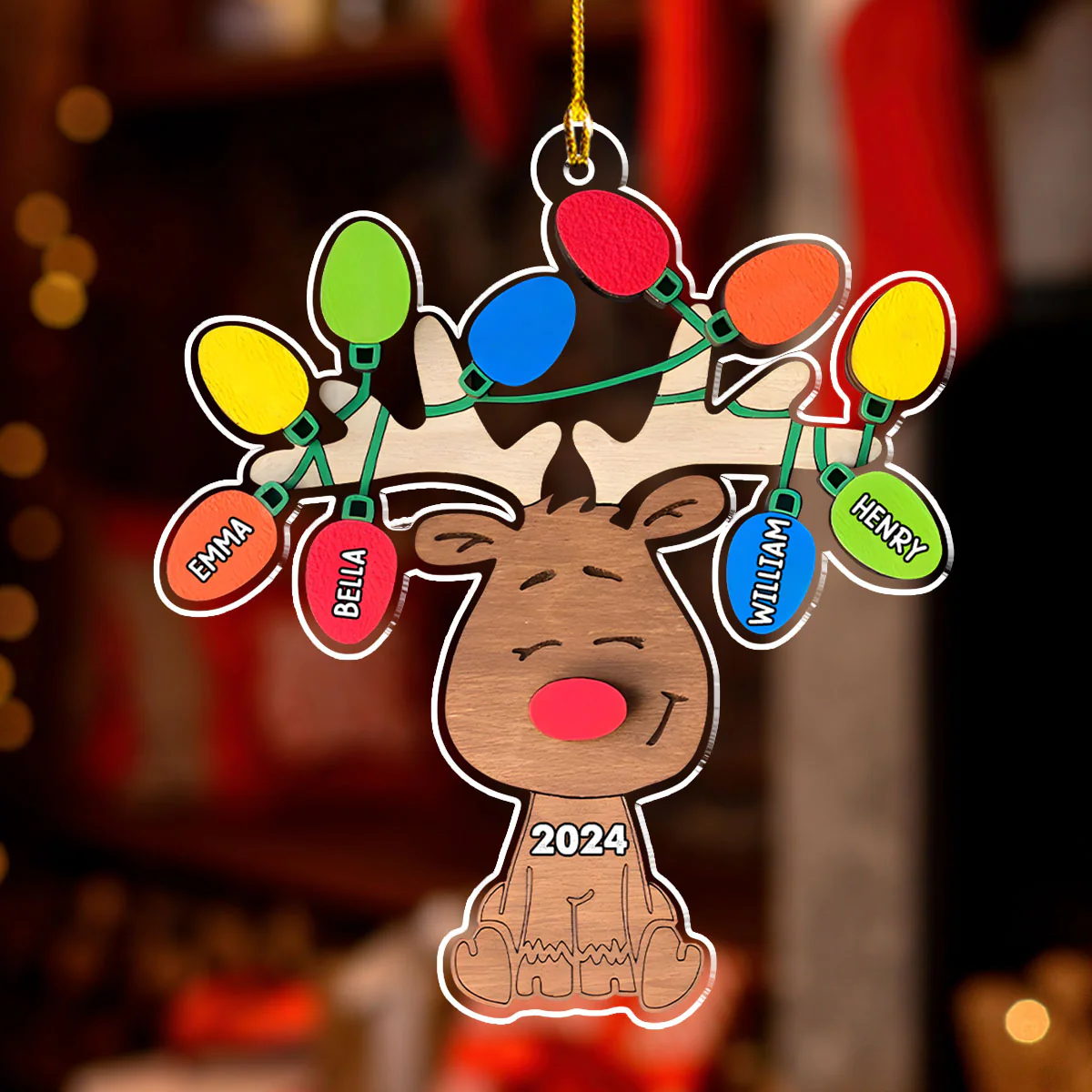 Christmas Reindeer Family - Personalized Custom Acrylic Ornament - Image 3