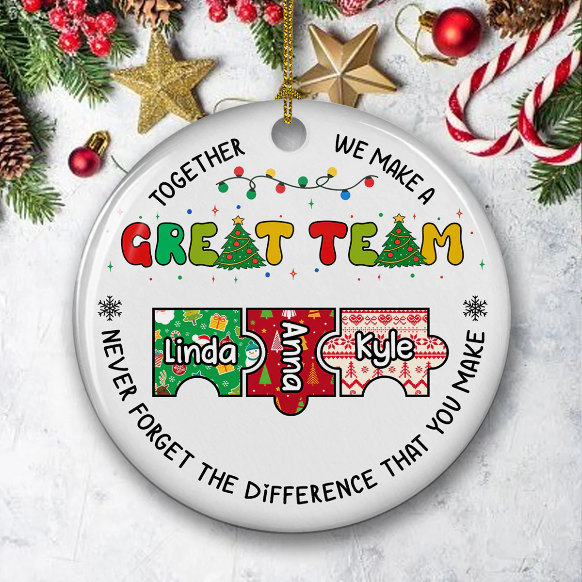 Christmas Shines Brighter With You - Personalized Custom Ceramic Ornament - Image 3