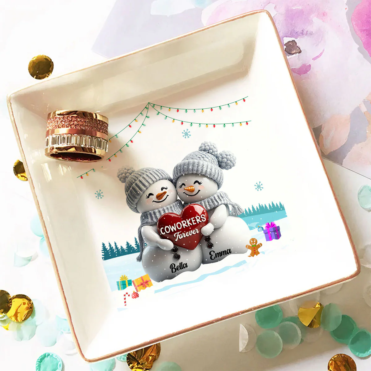 Christmas Snowman - Personalized Custom Jewelry Dish - Image 2