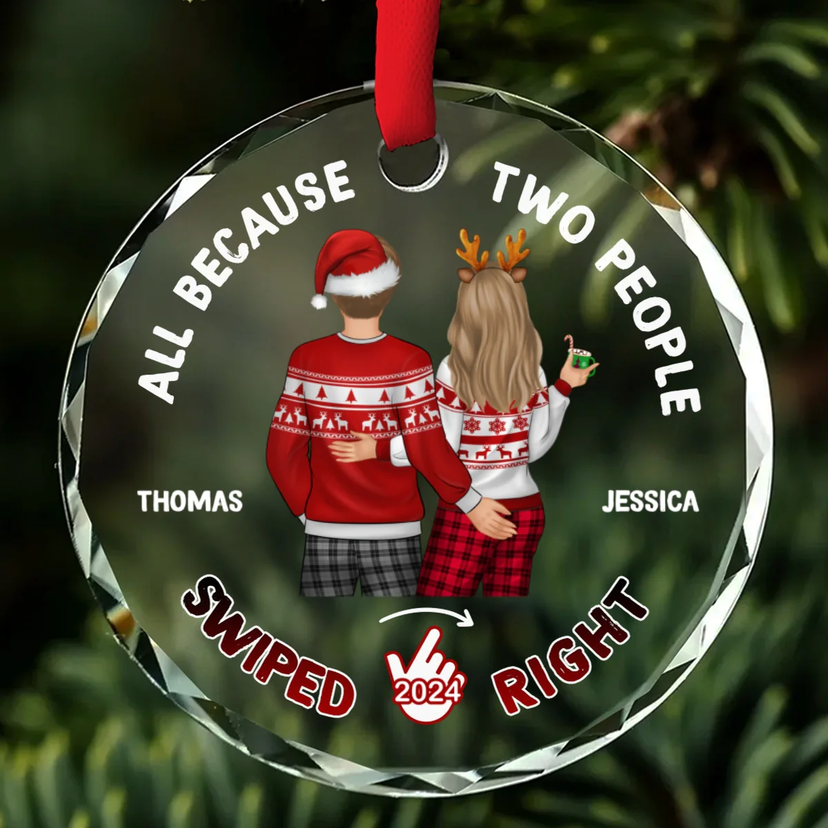 Two People Swiped Right - Personalized Custom Glass Ornament - Image 5