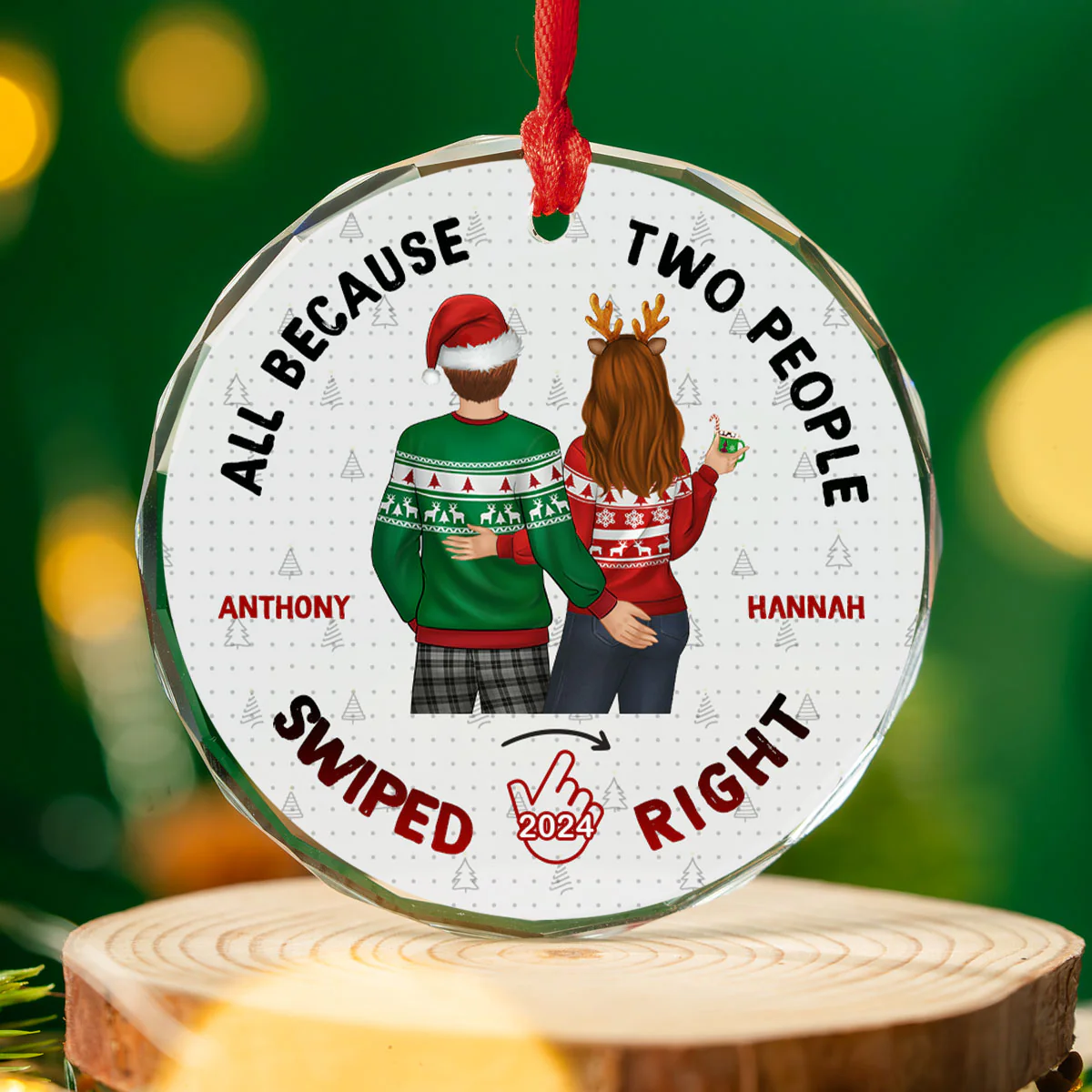 Christmas Swiped Right - Personalized Custom Glass Ornament - Image 3