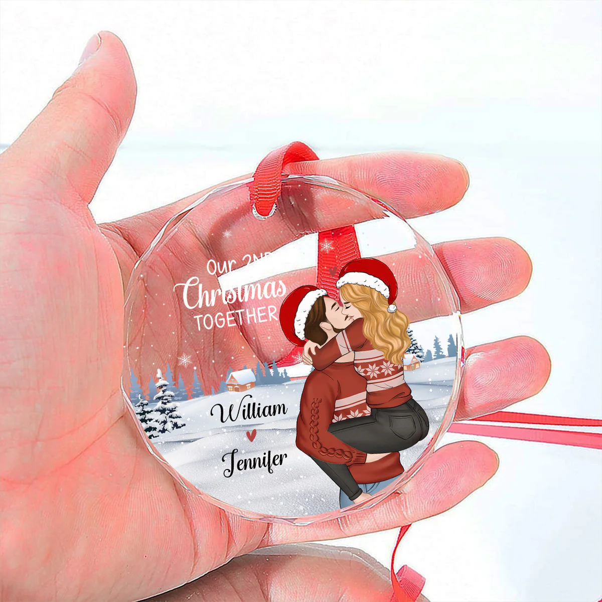 Christmas Together Couple - Personalized Custom Glass Ornament - Image 3