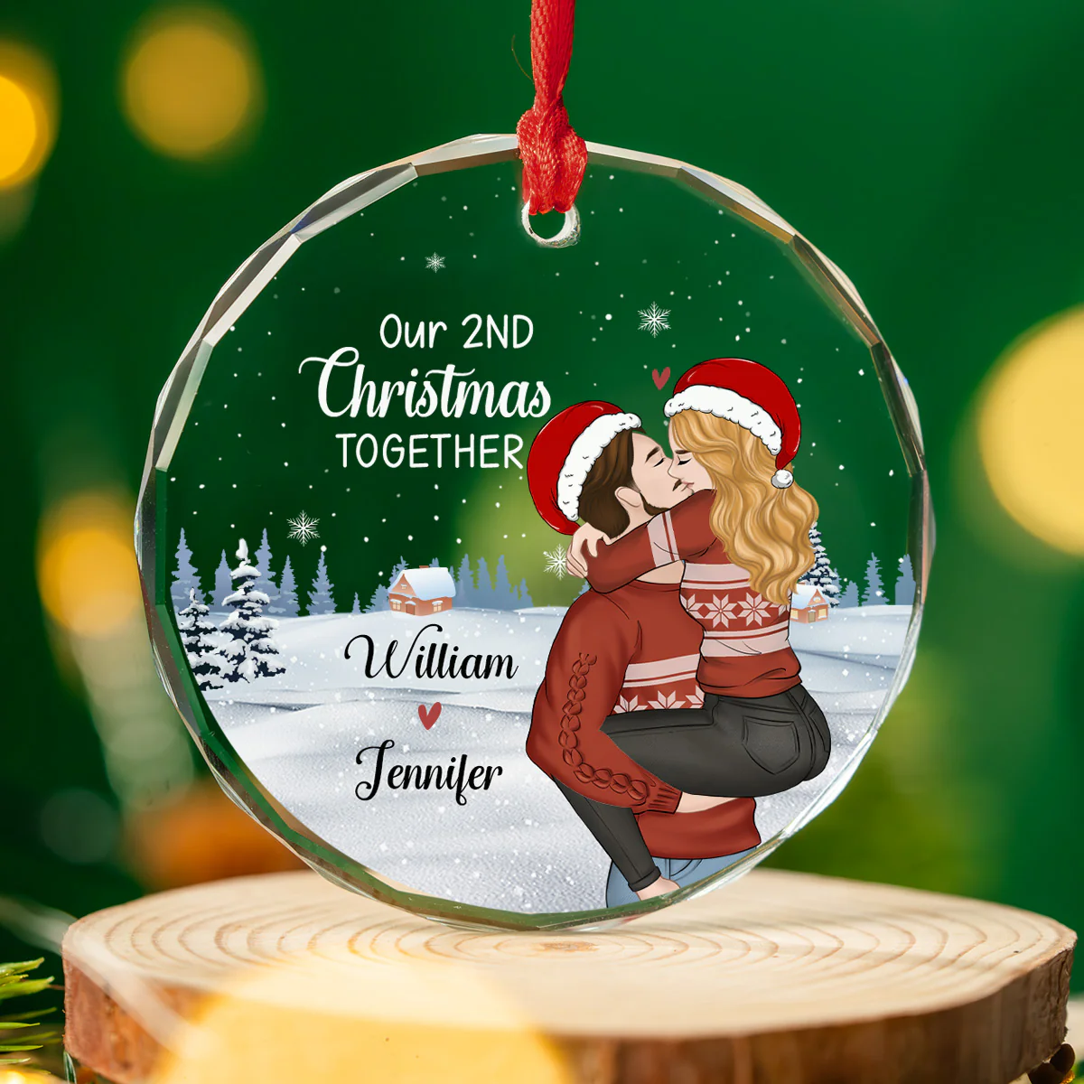 Christmas Together Couple - Personalized Custom Glass Ornament - Image 5